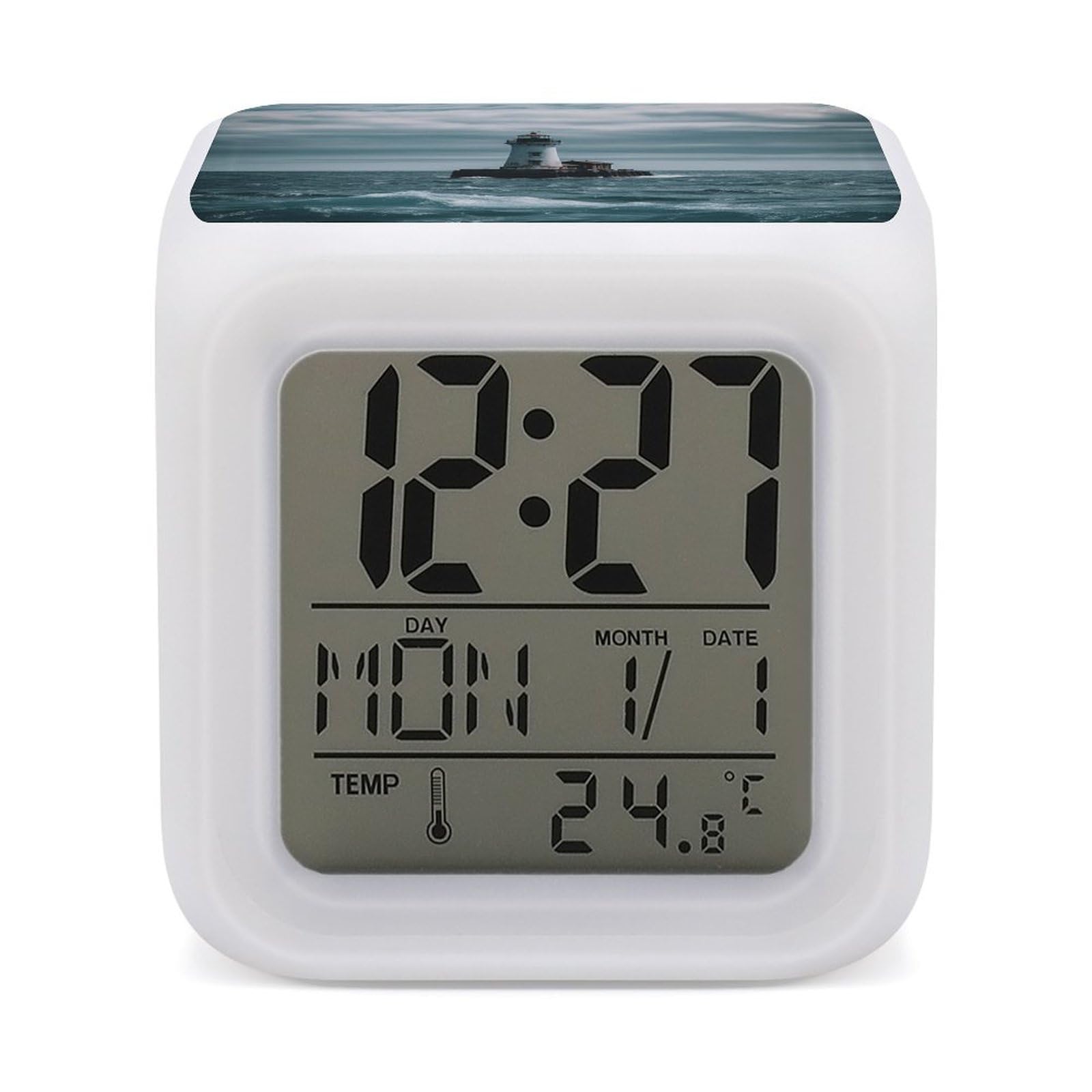 VstaDank Lighthouse Ocean Alarm Clocks with 7 Color Changing Night Light Exquisite Bedroom Digital Clocks with LED Temperature Display Desk Clock Ok to Wake Clocks for Heavy Sleeper