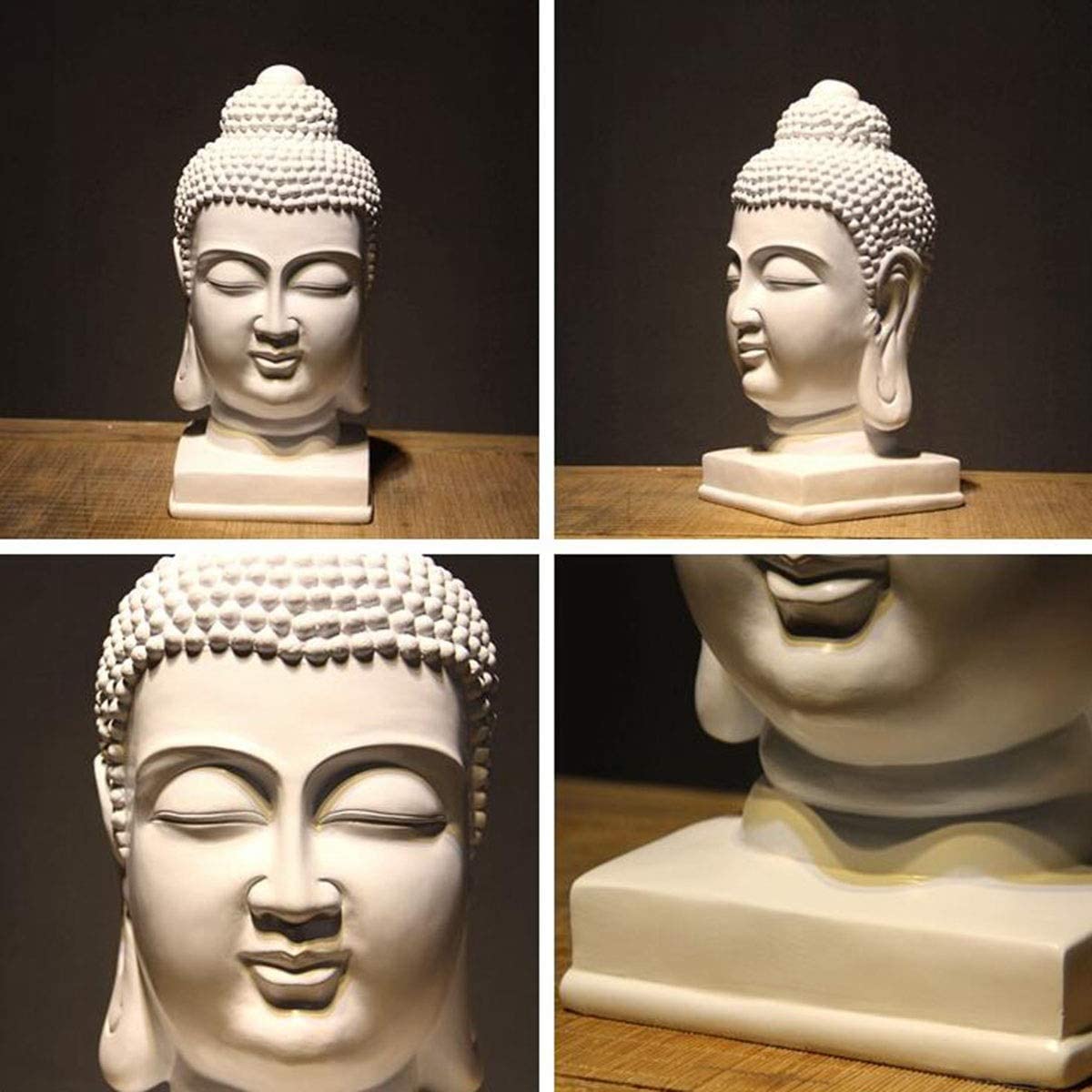 Estatua de Buda meditadora, figura de cabeza de Buda de resina de 15.7 pulgadas, escultura religiosa budista coleccionable