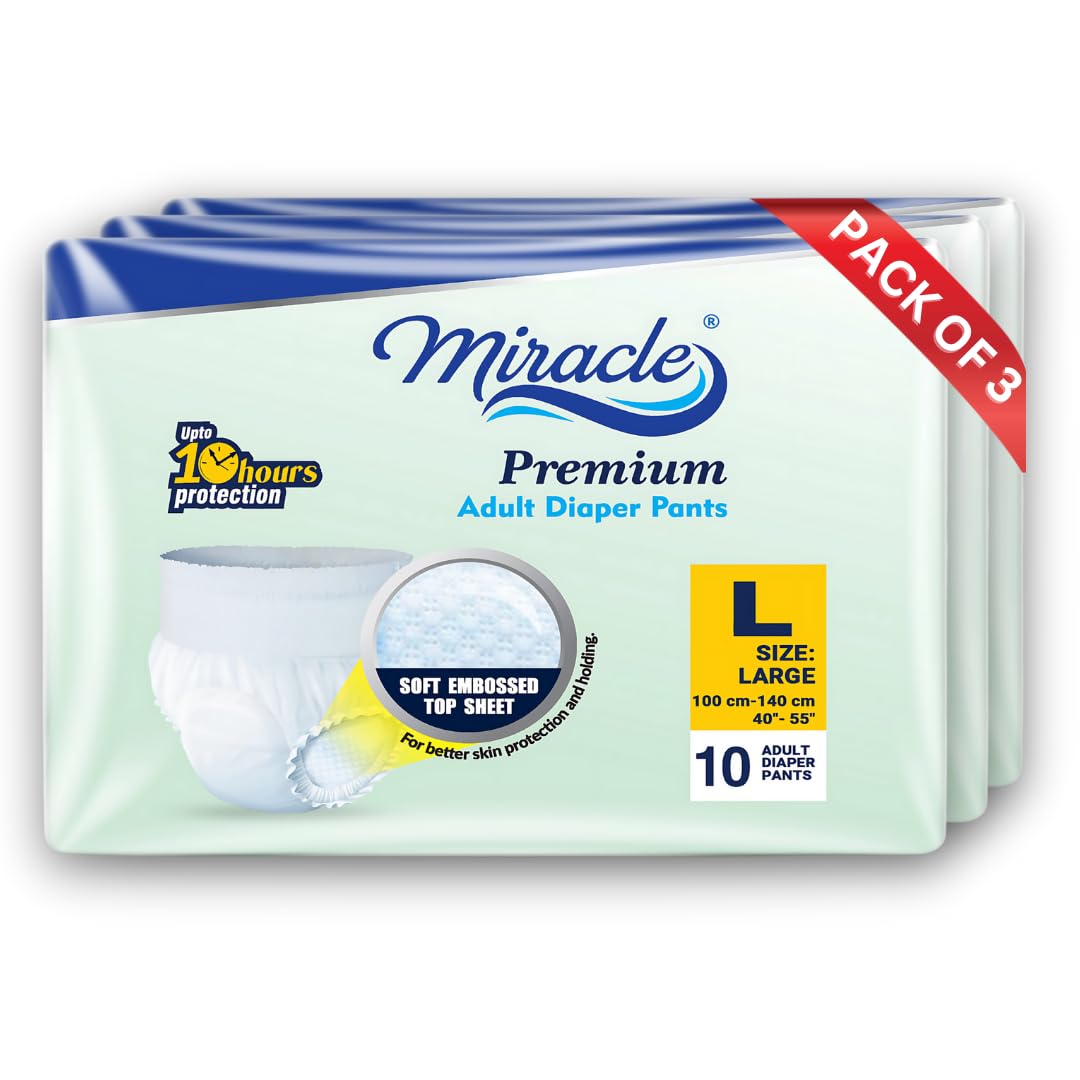 MIRACLE Premium Pants Style with Upto 10 hours Protection | Unisex | Waist Size (40-56 Inches) Adult Diaper - L (30 Pieces)-image-41