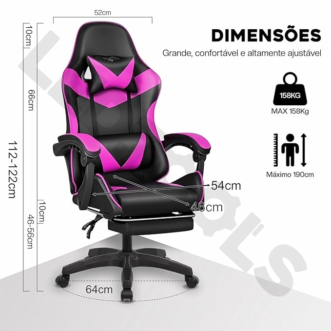 Cadeira Escritório Gamer Reclinável Ergonômica Profissional (Rosa)