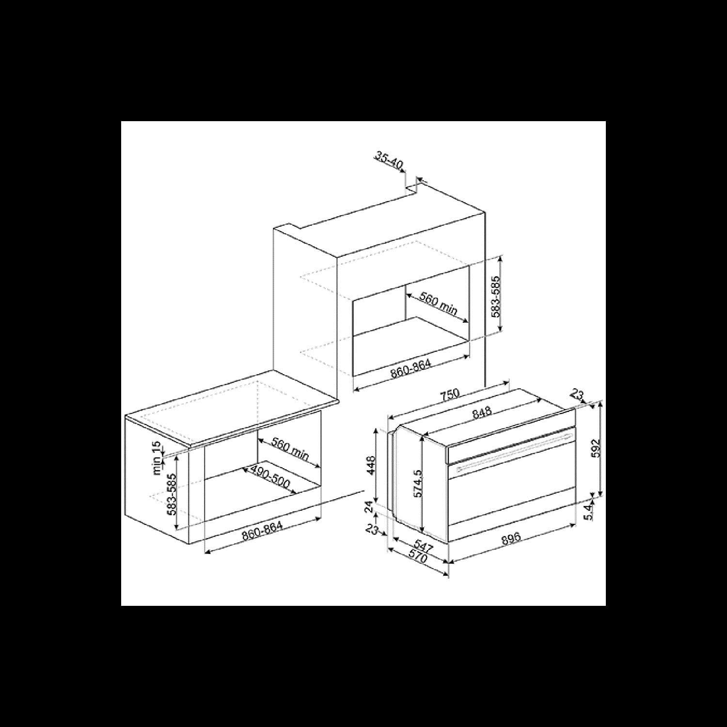 Smeg SF9390X1 forno Forno elettrico 115 L 3100 W Nero, Acciaio inossidabile A+ [Classe di efficienza energetica A]
