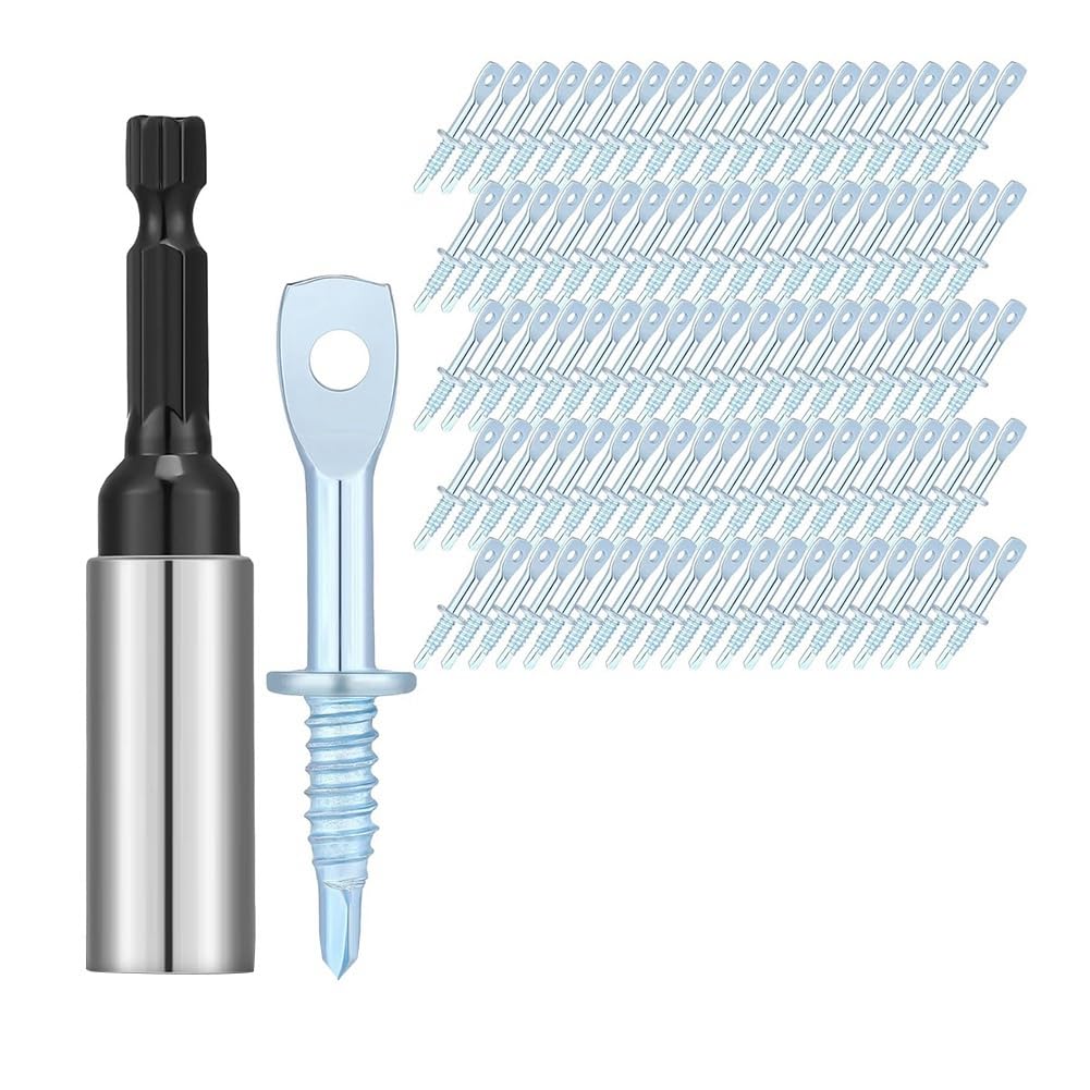 Littimoon 100Pcs 2Inch Eye Self Tapping Drilling Point Zinc and 1pcs 2-5/8Inch Driver, Sturdy Eye Self Drill