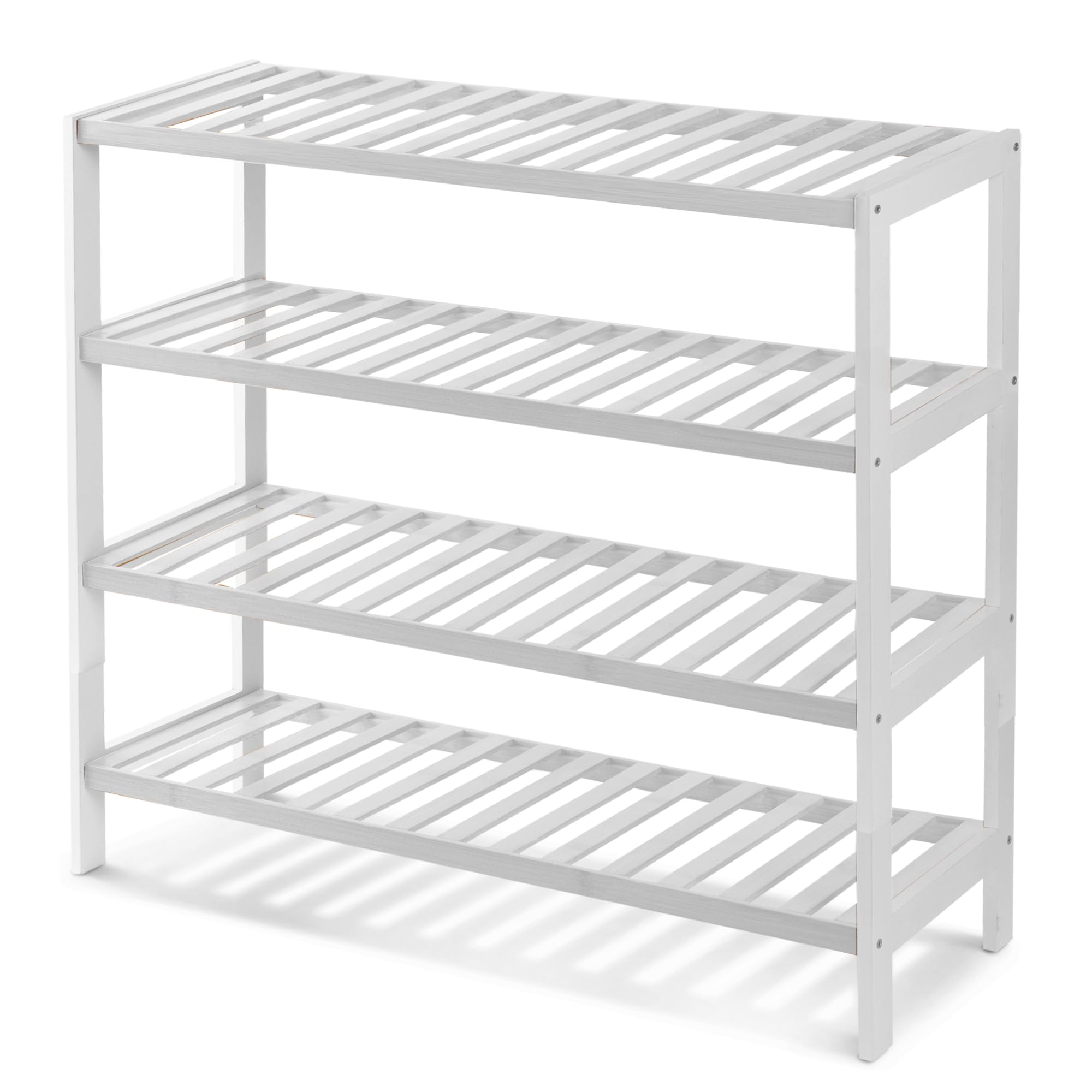 KEPLIN Natural Bamboo Shoe Rack Easy Assembly & Strong Design Shelf Organiser Ideal for Bedroom, Bathroom, Hallway & Small Spaces Large Capacity Up to 12 Pairs of Shoes (White, 4 Tier) (70x67x25cm) — image 1