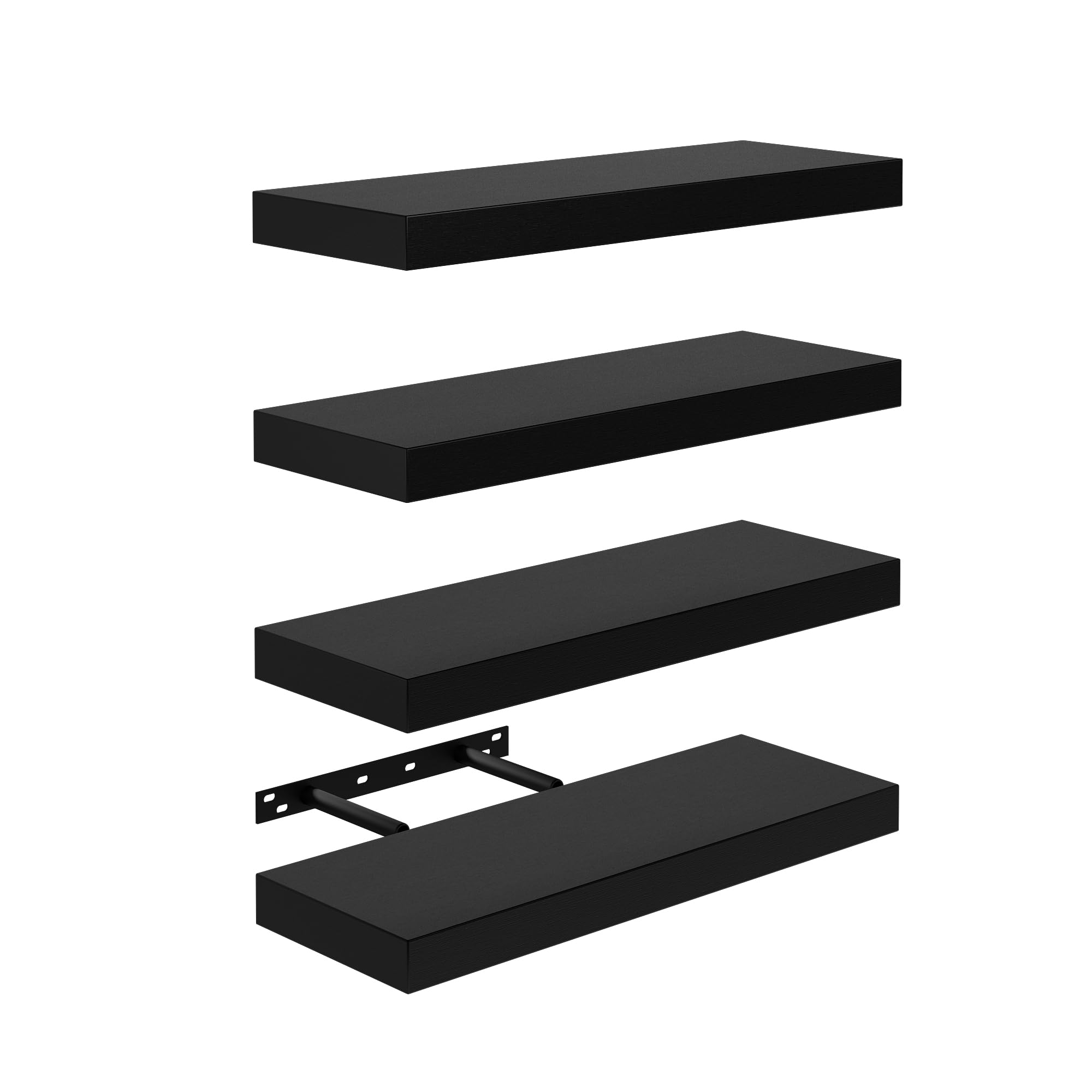 FURNITABLE Estantes Flotantes de Pared Juego de 4 - Madera 14x40cm, para Salón, Cocina, Oficina y Decoración Moderna,Negro