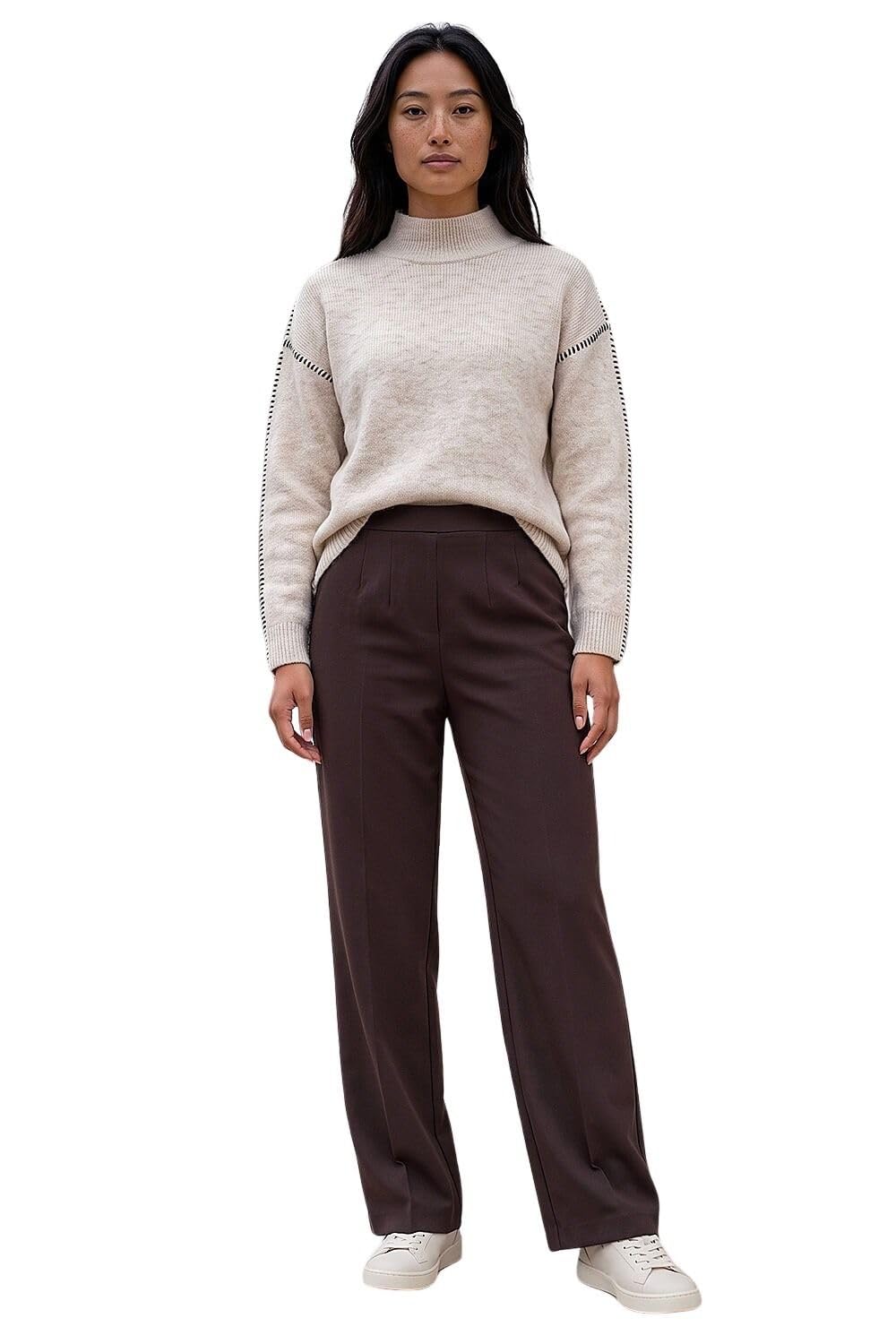 Roman Originals Women's Petite Chocolate Roman Straight Leg Ponte Stretch Trouser For Uk Pull On Bottoms Smart Autumn Winter Evening Work Office Business Formal Inteview Party Night Going Out - Size 10