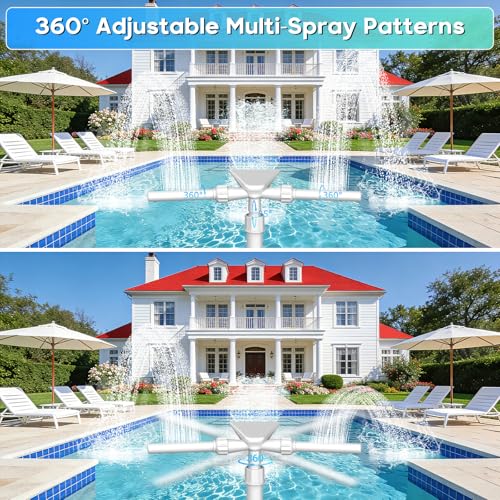 Mooroer Fuente de Piscina 3 en 1, Aspersor de Cascada Ajustable 360° para Piscinas Elevadas y Empotradas,Accesorios de Conexión para Piscinas para Refrescar y Relajarse,Interfaces de Múltiples Tamaños