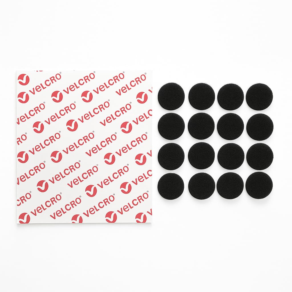 VELCRO® Brand Sticky Back Hook & Loop Coins – Round Pads – PS14 Adhesive (Black, 30mm x 32 Pairs)