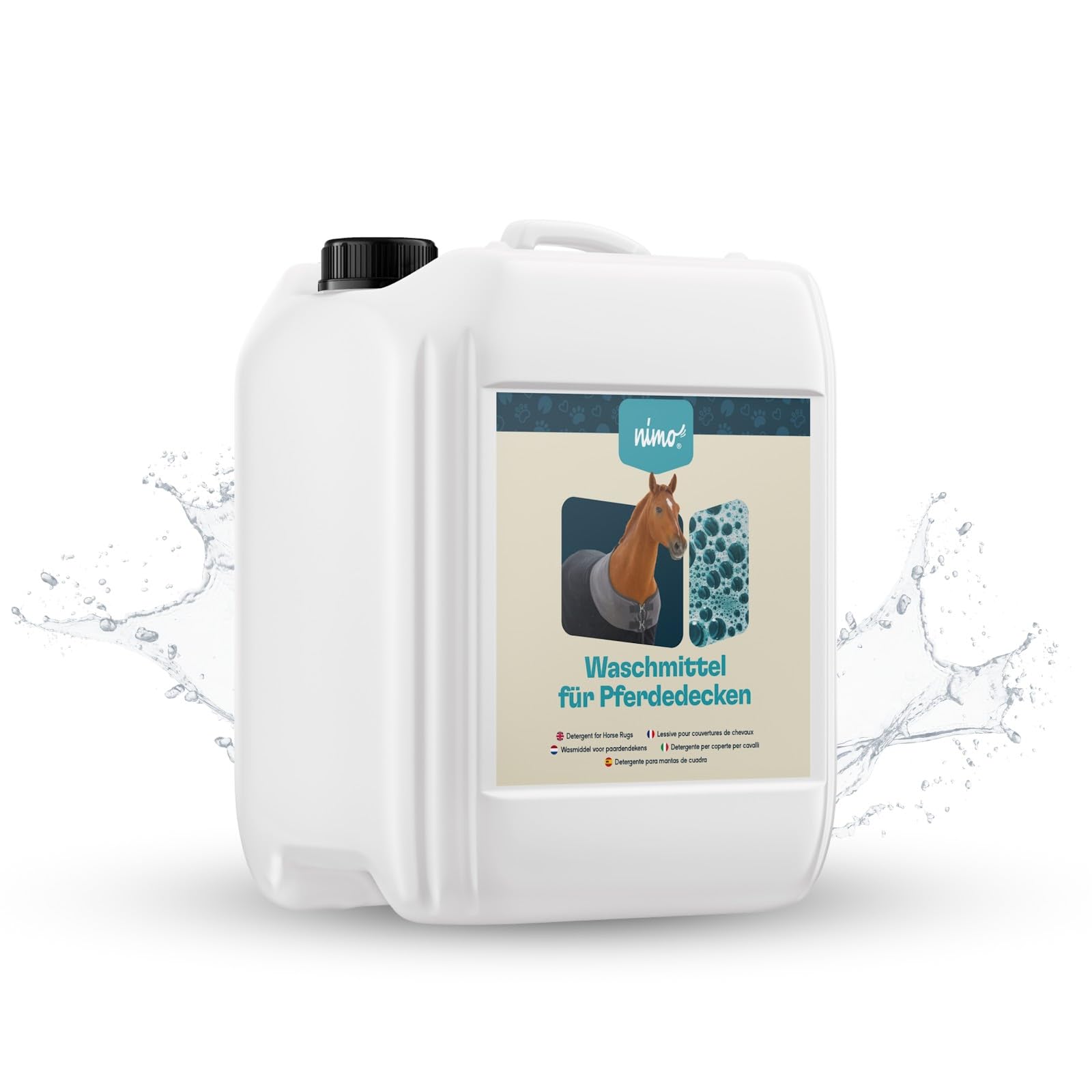 nimo® Detergente para mantas de caballo, sin fragancias ni colorantes, para mantas sintéticas y de algodón transpirables, elimina las manchas de heces y orina