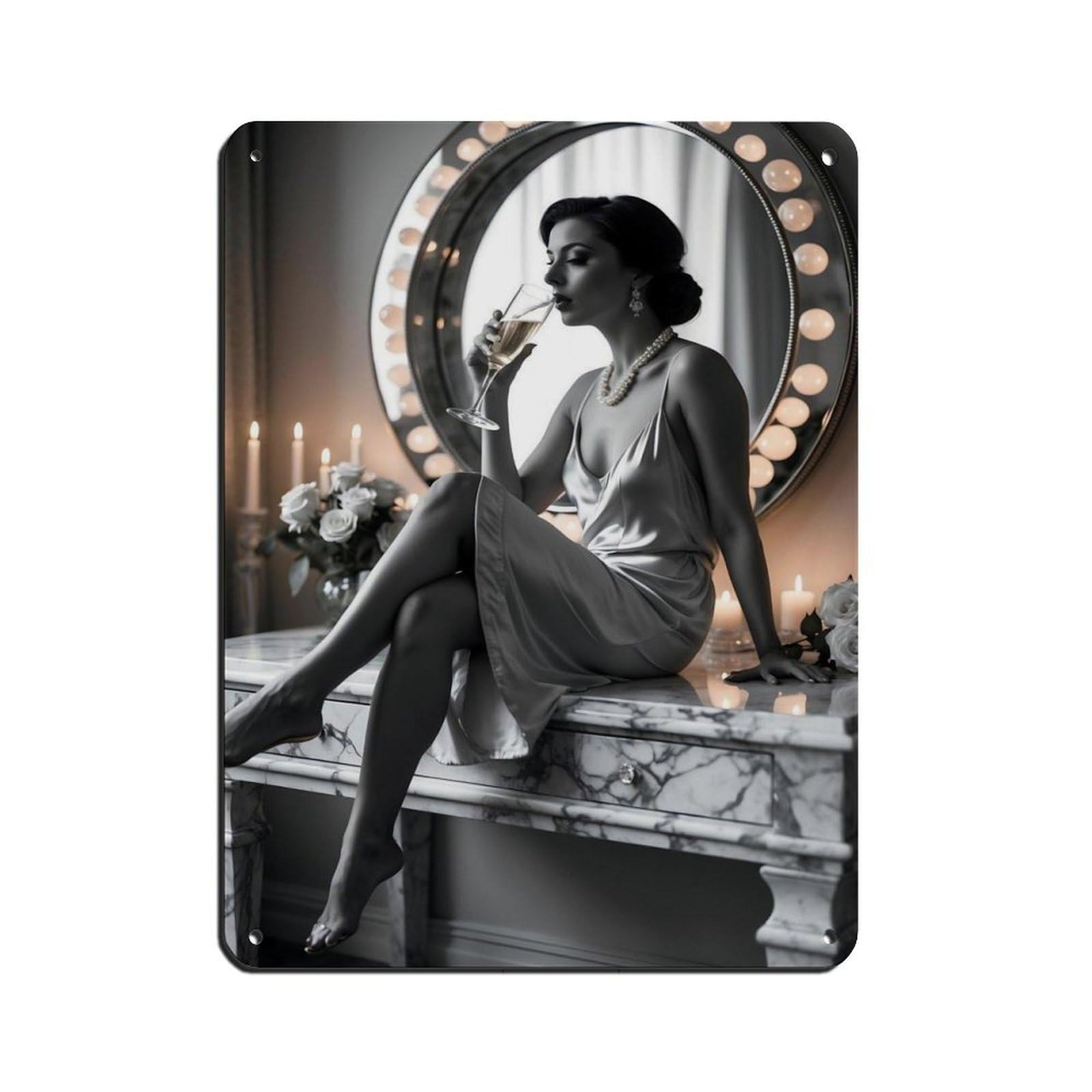Elegant Woman Retro Glamour Tin Sign Vintage Metal Pub Club Cafe Bar Home Wall Art Decoration Poster Retro 12x16inch(30x40cm)