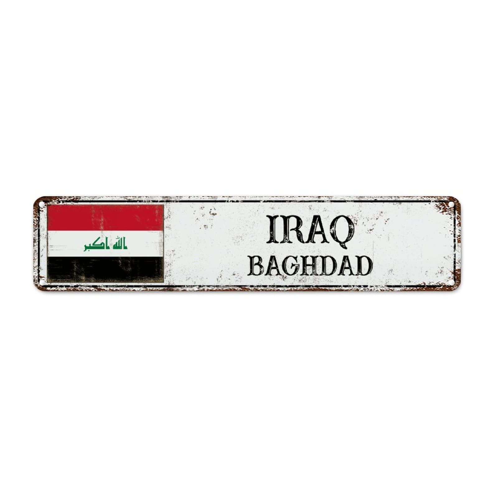 WoGuangis Middle East Countries Flag Metal Wall Decor Sign Baghdad City Souvenir Metal Sign Country Souvenir Gift National Flag Vintage Metal Tin Signs for Front Porch Outdoor Bedroom 18X4In