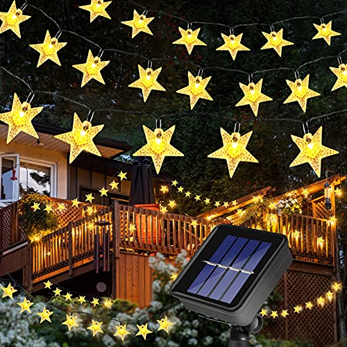 120 LED Guirnaldas Luces Exterior Solar,65ft Cadena Luces Solares de Navidad Impermeable Luces de Hadas Estrella Decoración para San Valentín Jardin Fiesta Bodas (120LED Blanco Cálido) Cover