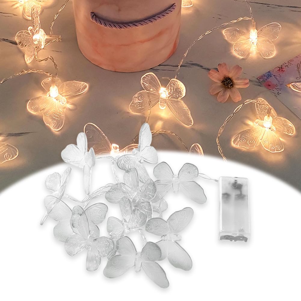 TirEurt Filo Luci LED Farfalle 6m 40 LED – Batteria, 2 Modalità, Impermeabile, Per Matrimoni E Giardino