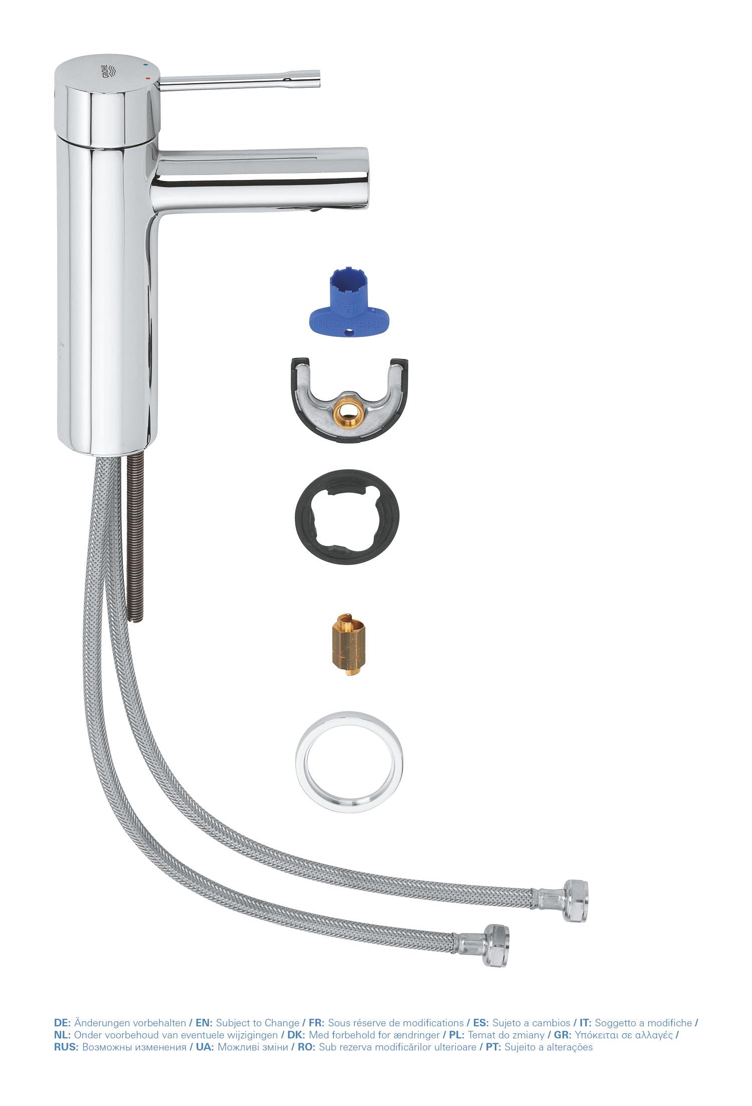 GROHE Essence Rubinetto Miscelatore Monocomando per Lavabo con Piletta Click Clack, Ecojoy, Bocca Fissa, Cromo 34294001
