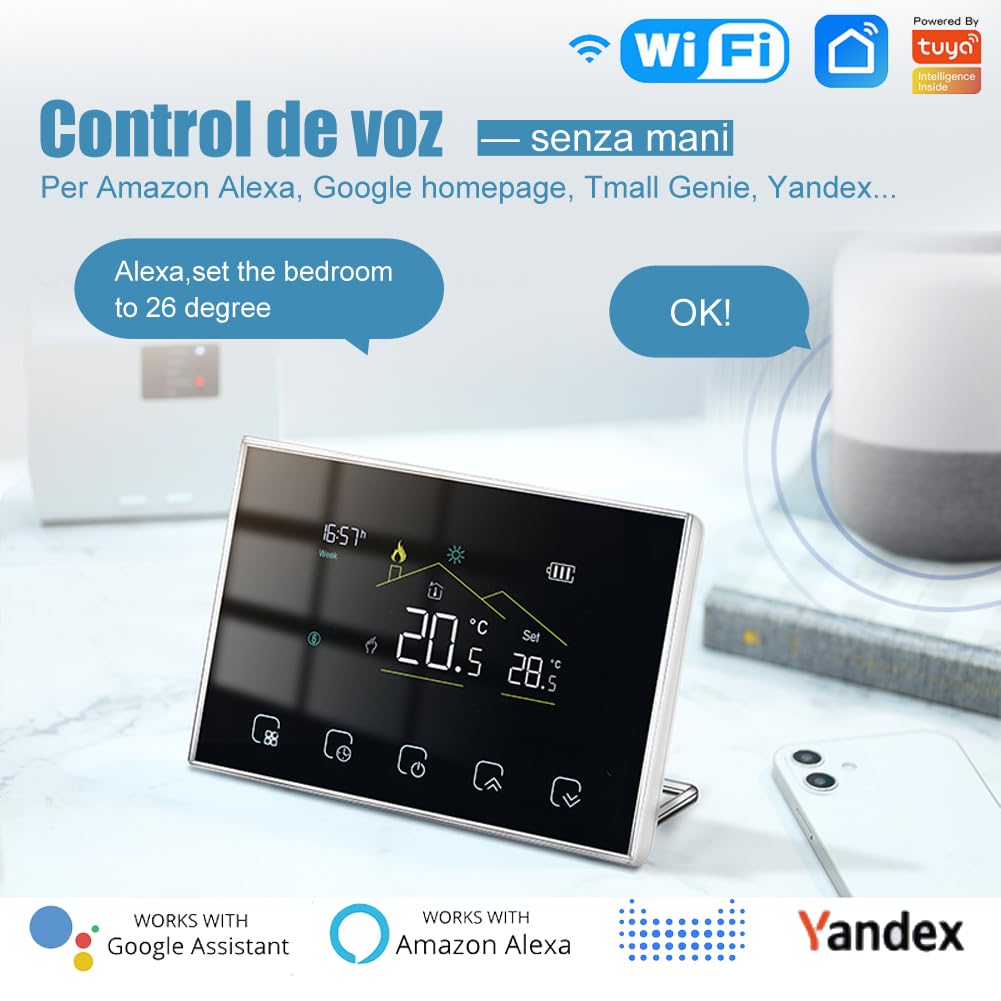 Termostato wifi a batería, termostato caldera de gas compatible con Alexa Google Home, cronotermostato wifi inteligente a batería con programación digital, termostatos para calefacción doméstica