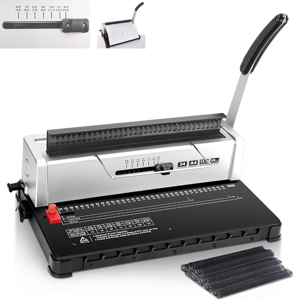 34 Furos Design ajustável Máquina de Encadernação, Encadernadora, Encadernadora Perfuradora, Encadernadora Perfuradora para Espiral, Encadernadora Perfuradora Manual, Suporte para Papel A4 E A5