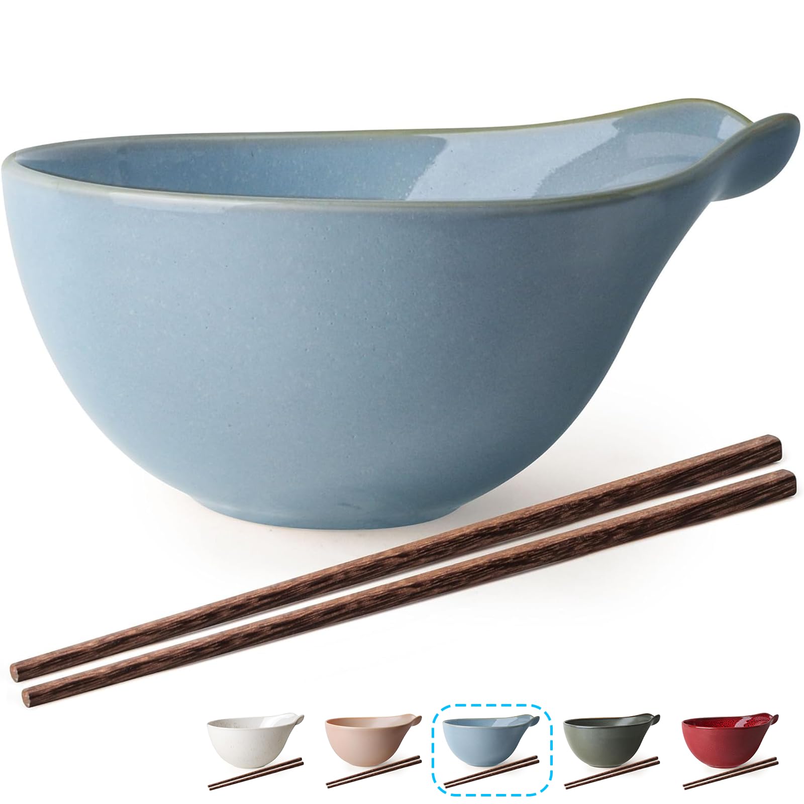 Artena Ramen Bowl with Chopsticks, 42oz Ceramic Noodle Bowl, Large Soup Bowl, Big Pasta Bowl Set for Salad, Pho, Dumplings, Cereal, Rice, Dishwasher