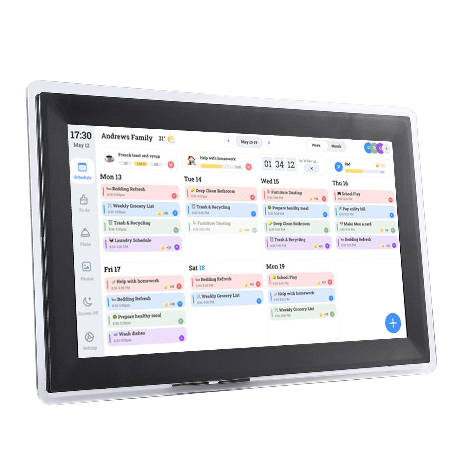 Fockety 15,6 Zoll Digitaler Kalender Hausarbeit, Smart Touchscreen Familienplaner mit interaktivem Display, WiFi Remote Sync, für Familienpläne, Wand- und Tischmontage (schwarzer Rahmen)