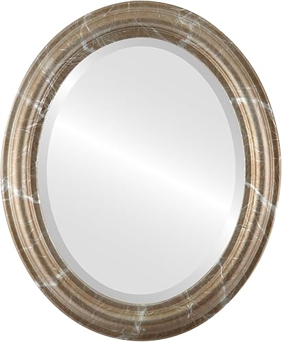 Espejo de pared ovalado biselado para decoración del hogar, estilo Filadelfia, plateado champán, dimensiones exteriores de 16 x 20 pulgadas