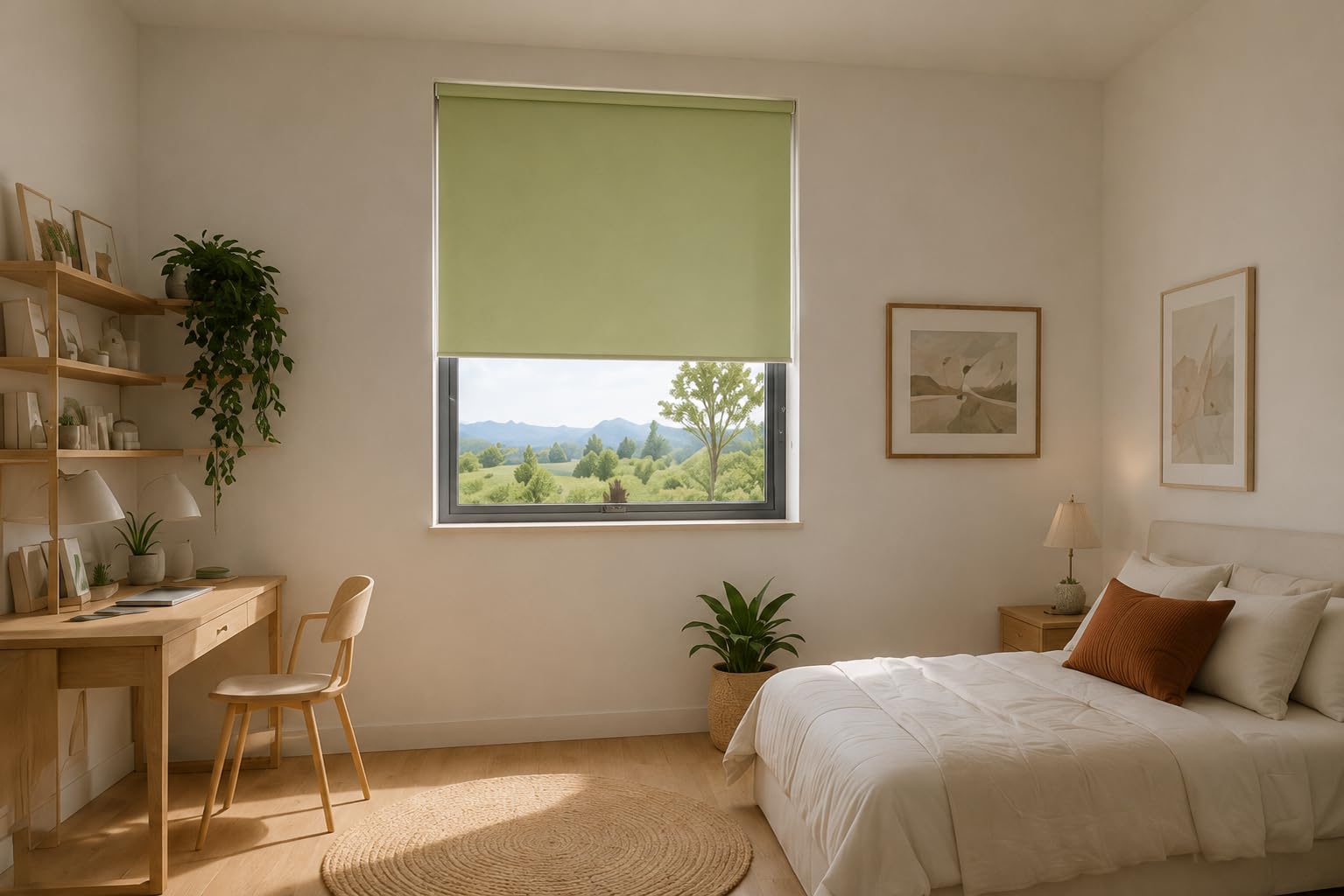 Estoralis | Dracarys | Store Enrouleur Moderne | Tissu occultant | Couleur Vert Clair | 150 x 235 cm (Largeur/Hauteur) Taille du Tissu 147 x 230 cm | Stores pour fenêtres et Portes