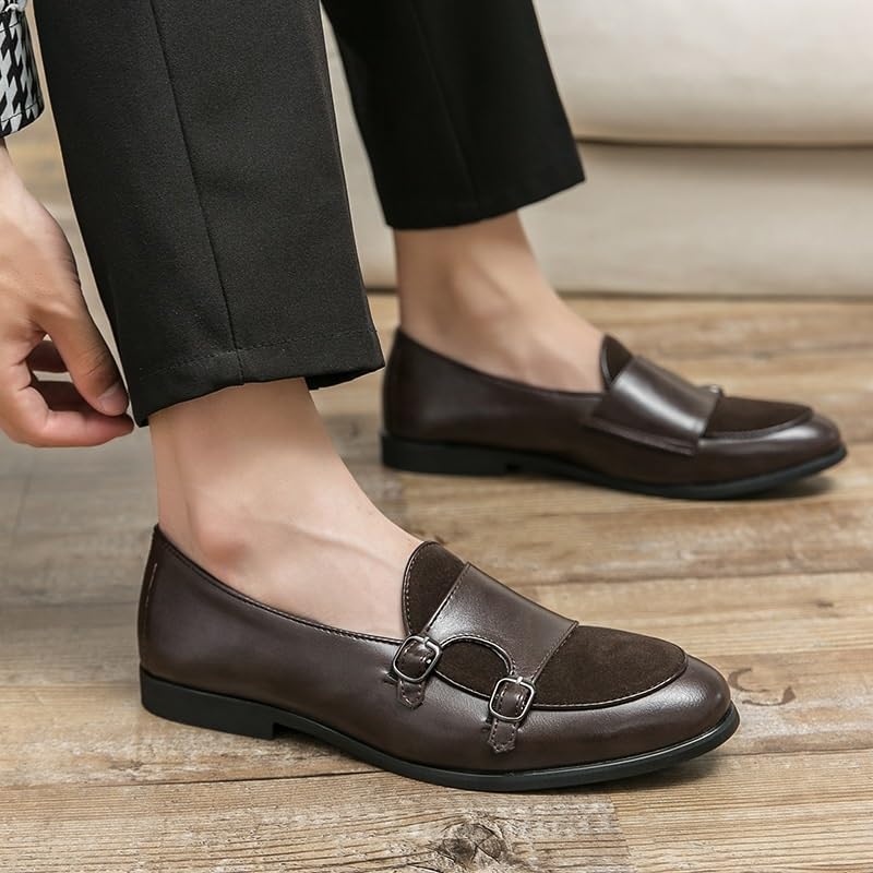 Patchwork Suede Leather Shoes British Low Top Non Slip Walking Men's Slip On Dress Casual Loafers Shoes Soft Sole Bean Shoes2