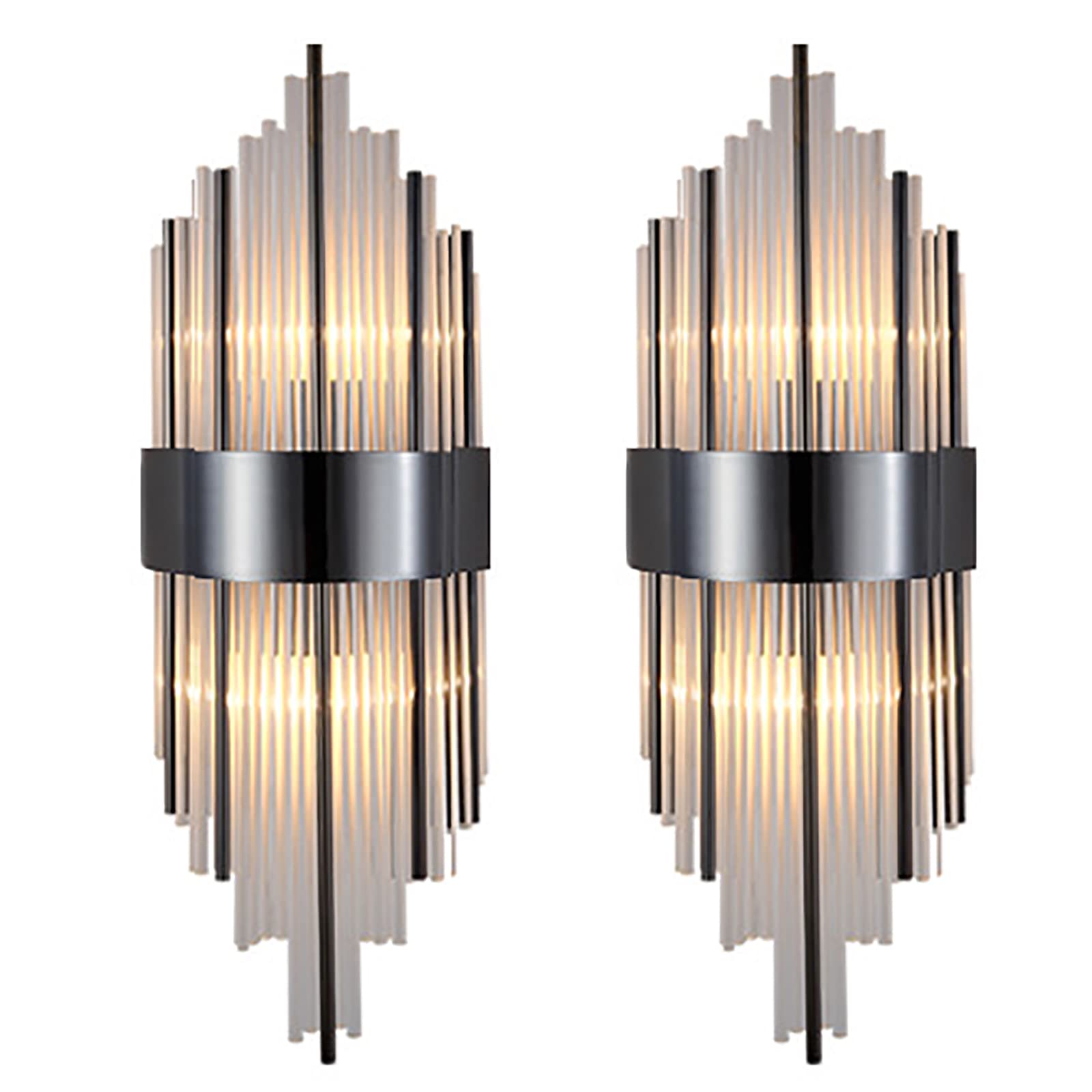 LLSZAHD 2 pieces Modern Crystal Wall Lamp 3-color Dimming Gold Wall Sconce Crystal Wall Light Fixtures for Bedroom Living Room Bedside Hallway Stairway Restaurant(Size:60cm,Color:Black)