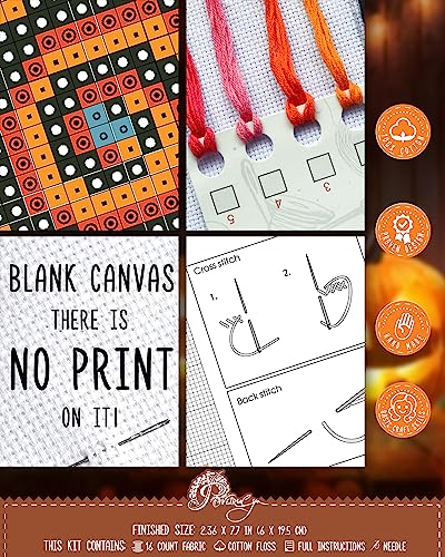 Image of Povitrulya Halloween Cross Stitch Kit Trick or Treat - DIY Bookmark Set for Hand Embroidery