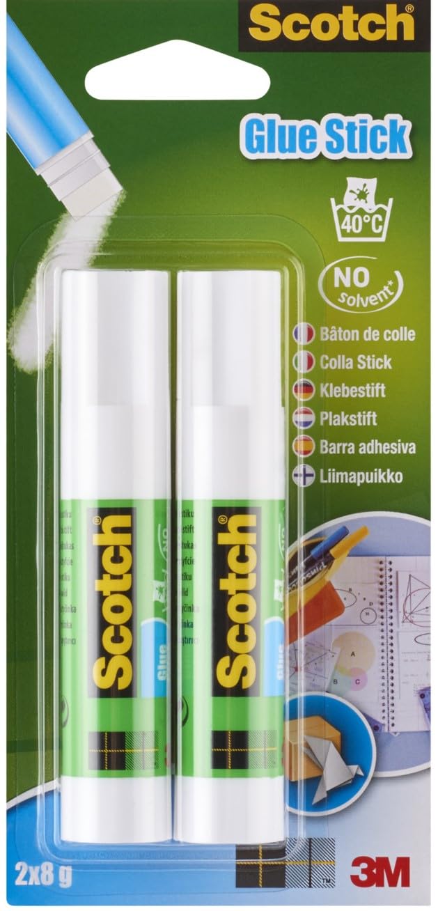 Scotch Permanent Glue Stick Solvent-free, 2 Sticks, 8 g each - Water-based Strong-Hold Adhesive Glue for Arts & Crafts