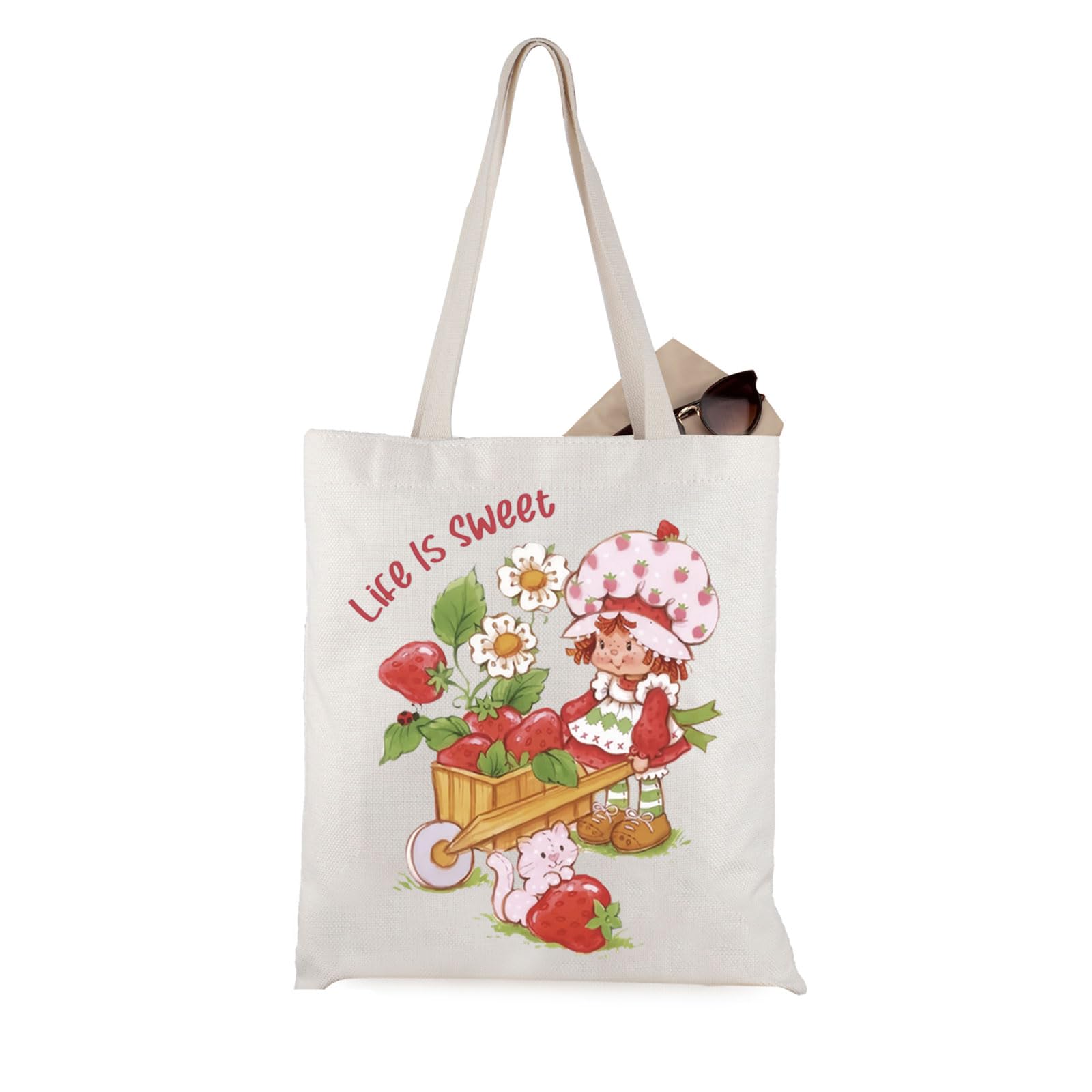 Strawberry Cartoon Tote Bag - Life Is Sweet 80s Character Gift