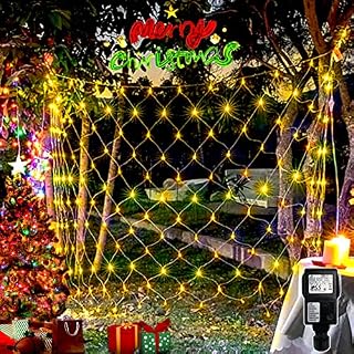 Heceltt Christmas Net Lights Outdoor Decorations, 3m x2m 200 LED Mesh Fairy String Lights, Mains Powered Waterproof Indoor Net Lights for Tree Bushes Window Room Fence Gazebo Decor(Warm White)