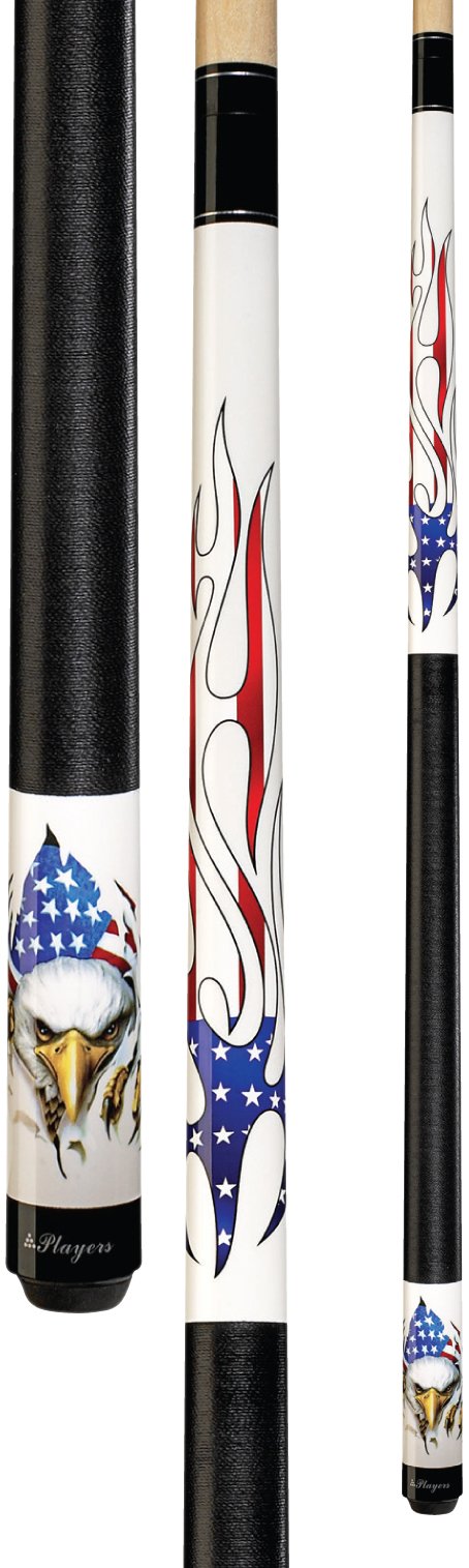 PlayersD-PEG White with Screaming Bald Eagle and American Flag Flames Cue