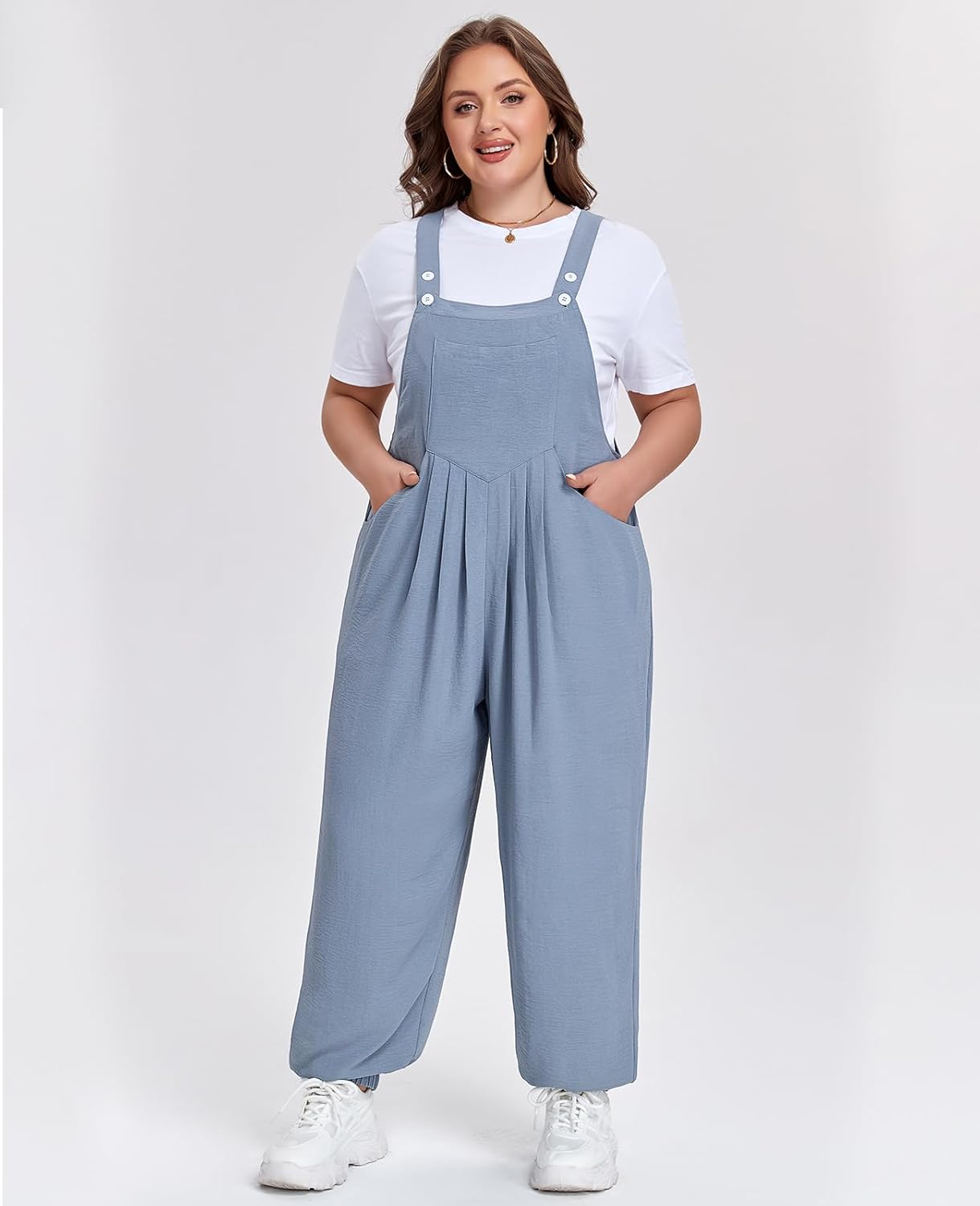 Moon Wood Women's Plus Size Overalls Loose Fit Adjustable Straps Jumpsuits for Summer Gardening Casual Daily Outings - Image 2