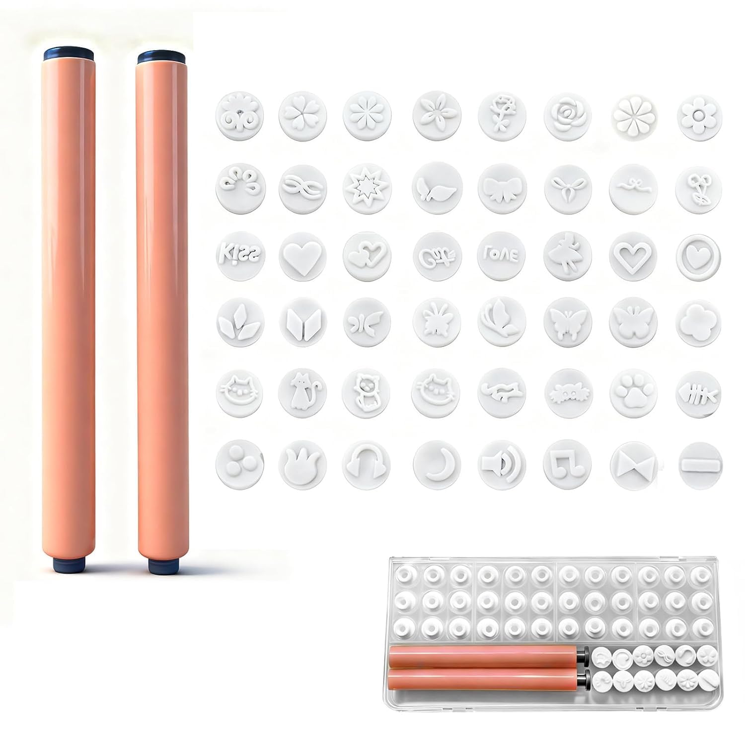AOUWEY 48 Pcs Nail Stamp Pen Set | Fast DIY Manicure Kit, Floral Butterfly Rose Patterns, For Girls Ladies, Personal Use