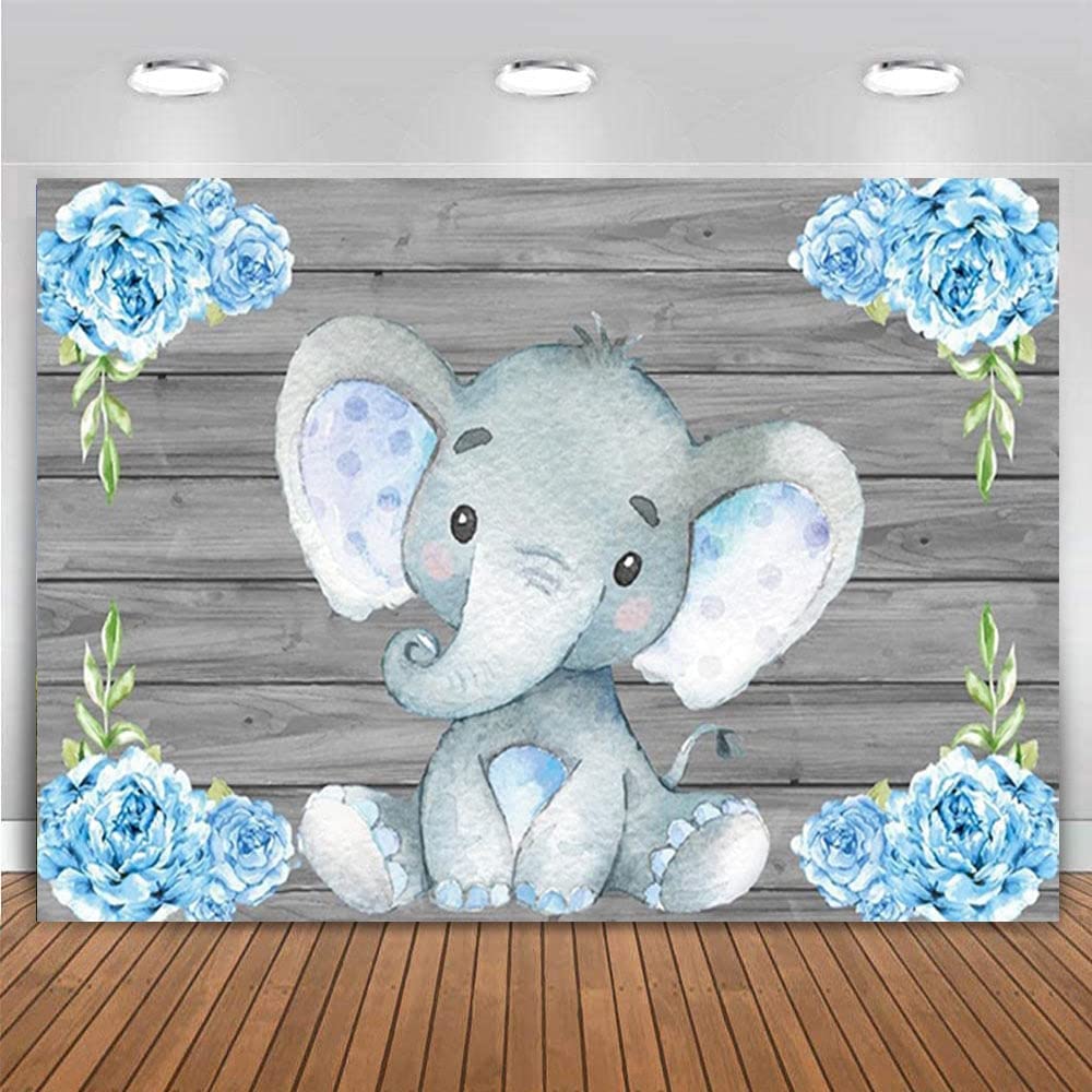 Lindo bebé Elefante Tema telón de Fondo Baby Shower Fiesta Pared Fondo Madera rústica Flor Dibujos Animados Nacido niña niño cumpleaños Banner
