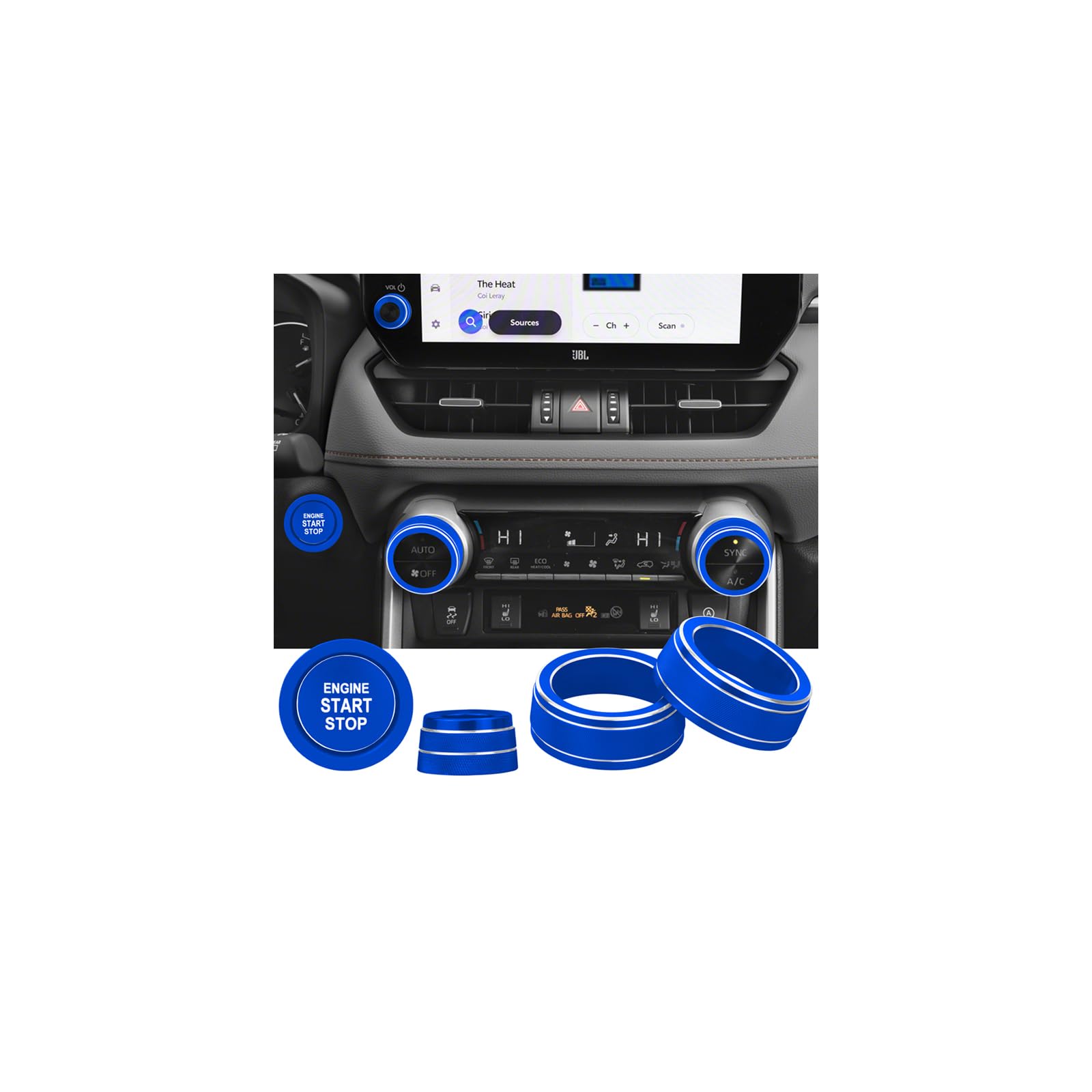 for Toyota RAV4/RAV4 Hybrid 2023 2024 2025 air Conditioning knob Cover, Start Button Cover Decorative Ring, Volume, Aluminum Alloy Decoration (RAV4, Blue)