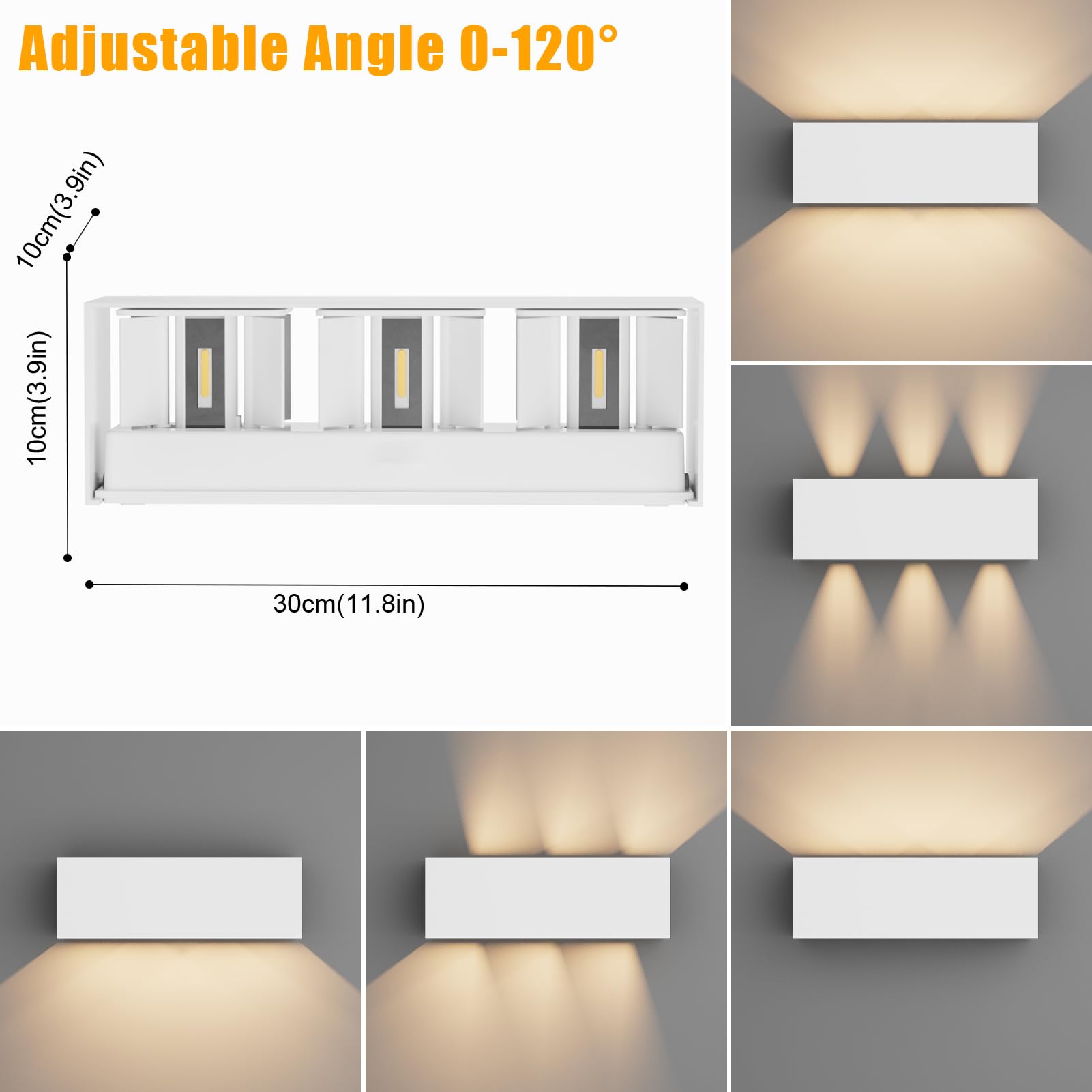 Klighten lampade da parete 30W Esterno/Interno Moderno, lampada da esterno Bianco Caldo 3000K Applique da Parete, IP65 Impermeabile, Angolo del Fascio Regolabile Applique(Bianca)