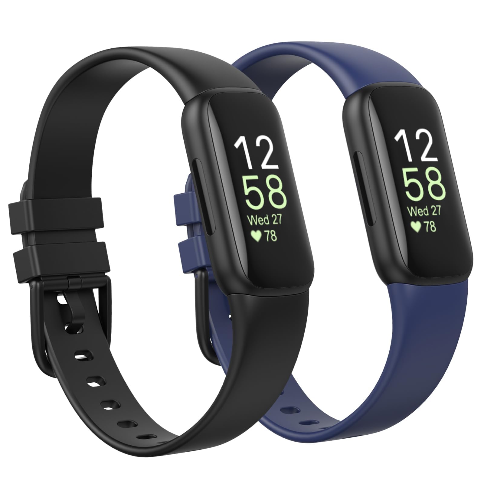 Newremote 2 Pack Waterproof Straps fit for Fitbit inspire 3 Straps for Women Men, Classic Soft Sports Replacement Strap for Women Men (Black/Navy, Large 7.1"-8.7")
