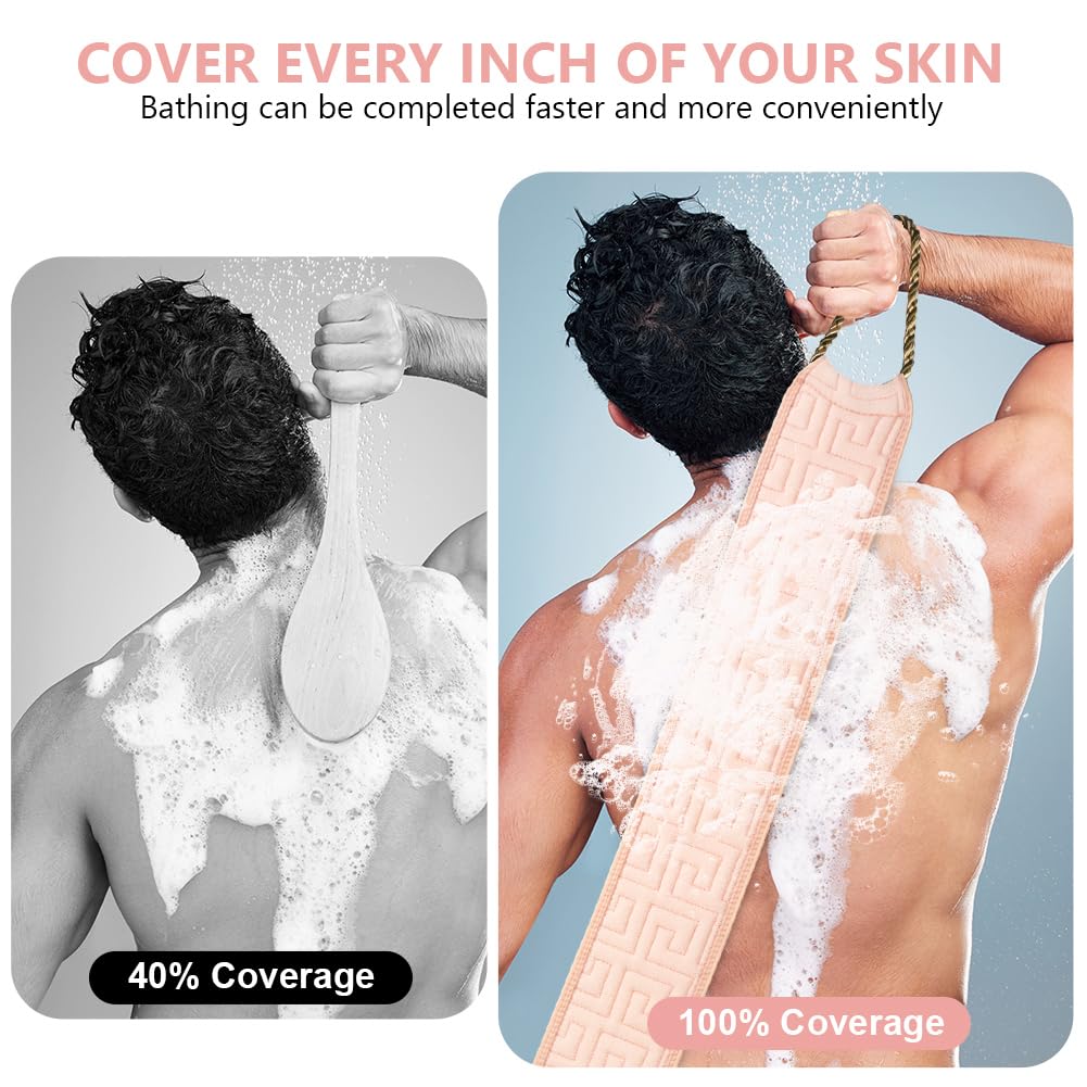 Exfoliating Back Scrubber for Shower 34 Inches Back Scrubber with Handles, Double Sided Body Exfoliator Bath Tool - Image 3