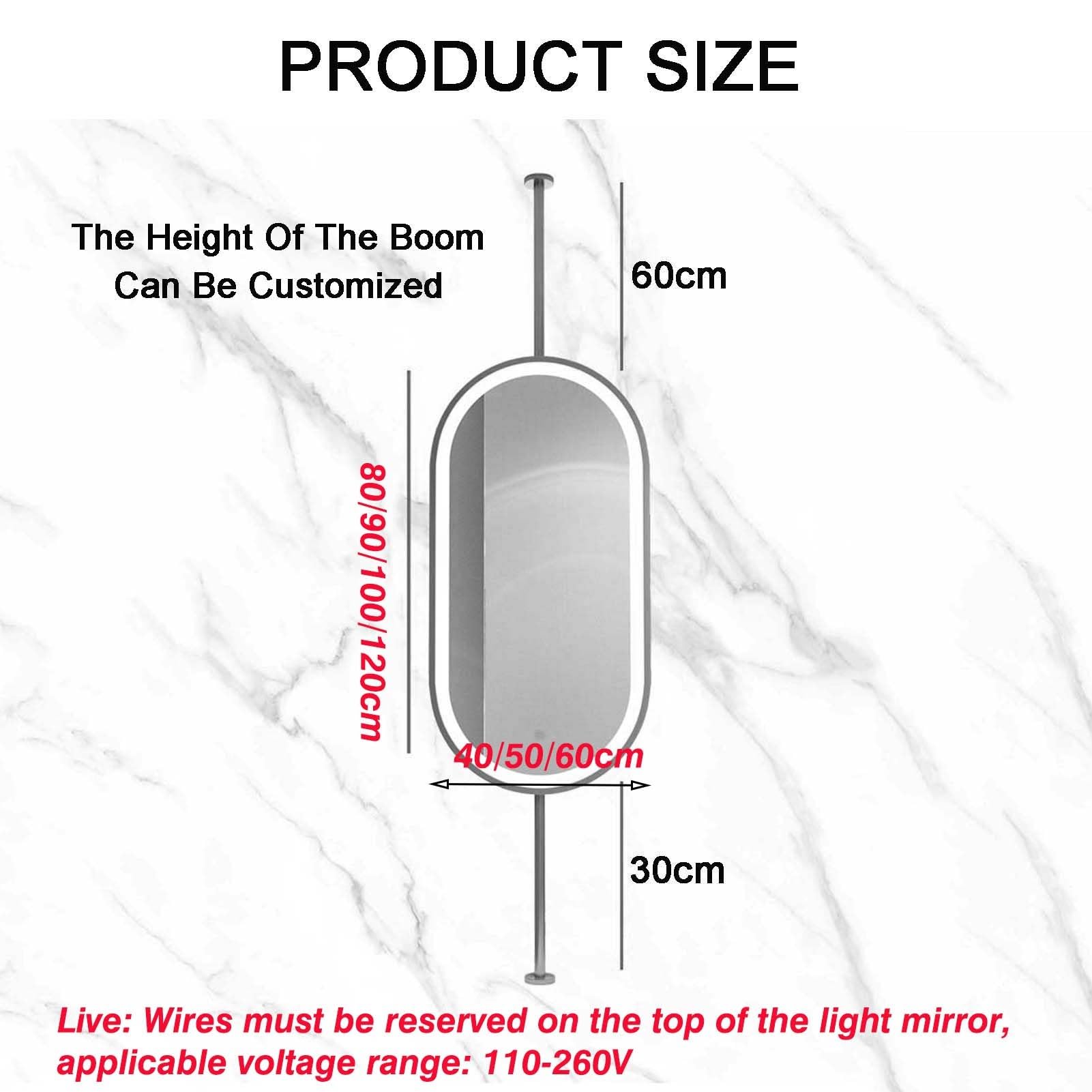 Miroir de Salle de Bain Ovale en métal avec éclairage LED à Fixation au Plafond, 3 Couleurs et intensité Variable, pour la Maison ou l'hôtel, avec Cadre (doré, 60 x 120 cm)