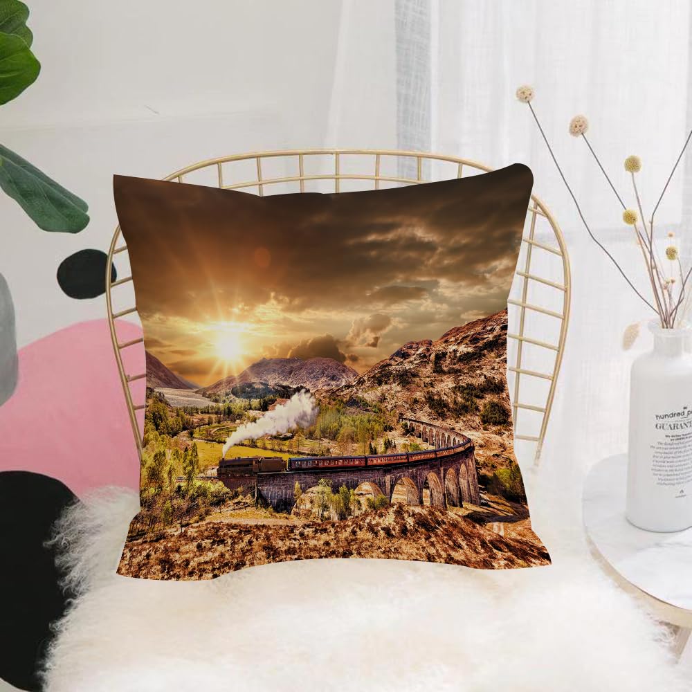 HYOSXW Cushion Cover,Throw Pillow Case Home Decorative for Living Room Bedroom Sofa Chair 16X16 Inch,Glenfinnan Railway Viaduct in Scotland with the Jacobite steam train against su,Pillowcase 40X40cm