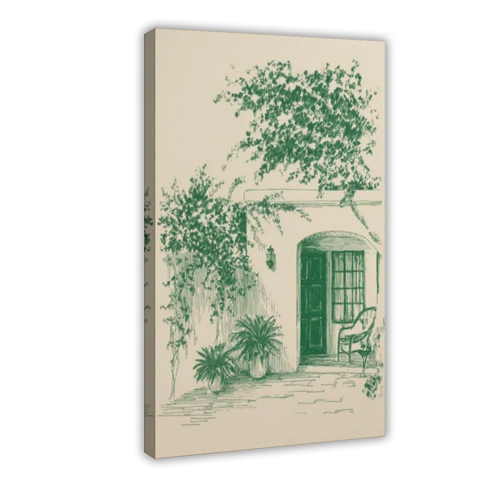 Lxwnze Frame Bougainvillea Courtyard,Mediterranean Garden Art (1) Canvas Poster Bedroom Decor Landscape Office Room Decor Gift 24" L X 36" W