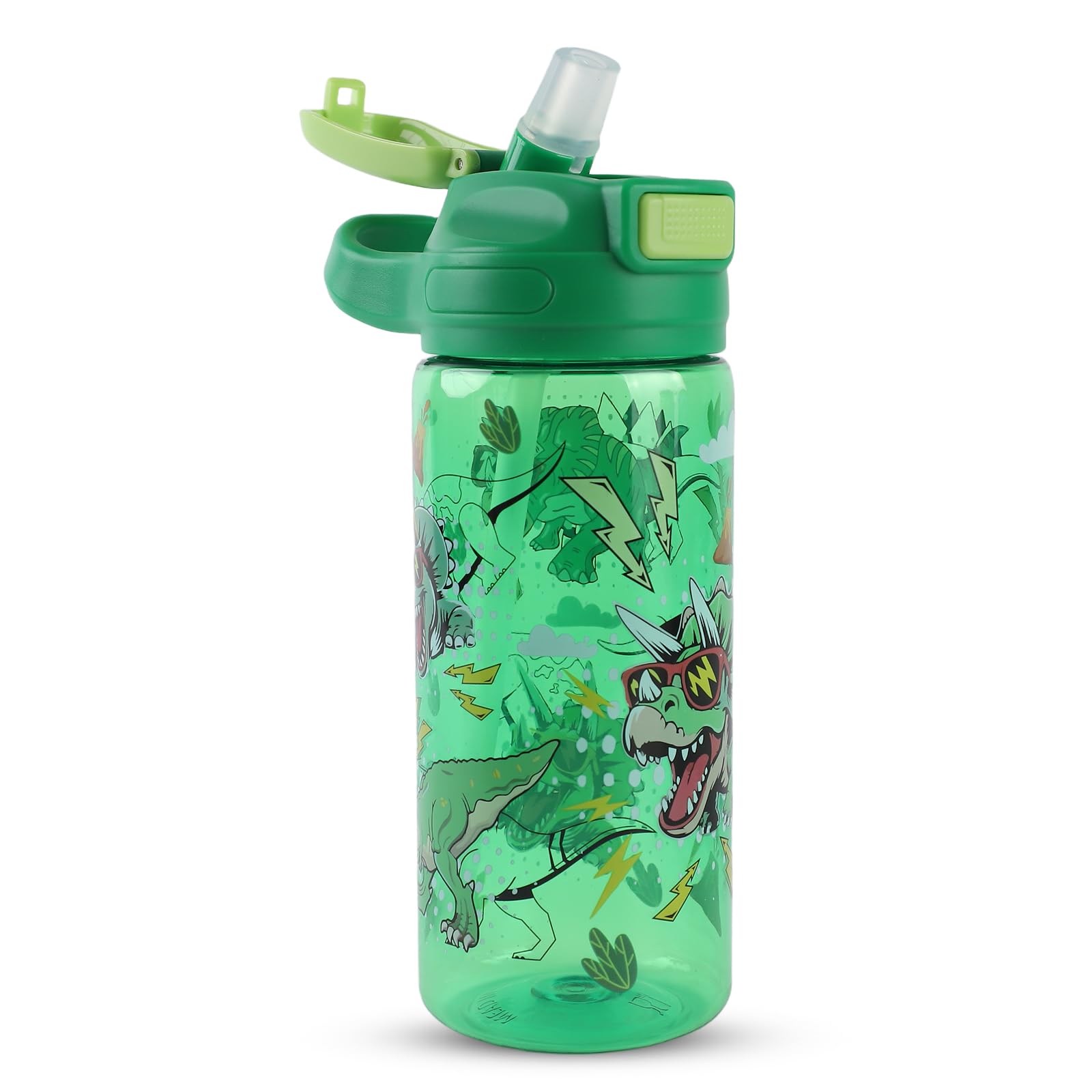 MHwan Kids Water Bottles, 600ml, Sturdy, Unbreakable, Leakproof, BPA-Free, One-click activation, Easy to Clean, Children's Water Bottle with Straw, Ideal for School and Outdoors (Dinosaur)