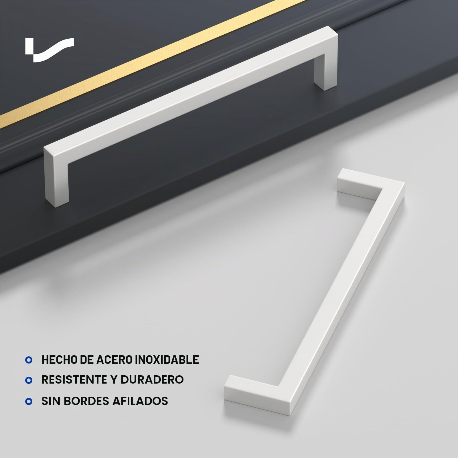 LONTAN 5 piezas Tiradores de Cocina 128mm de Distancia de Blanco Acero Inoxidable Blanco Manija de Cajón de Estilo Moderno con Tornillos para Armarios y Cajones