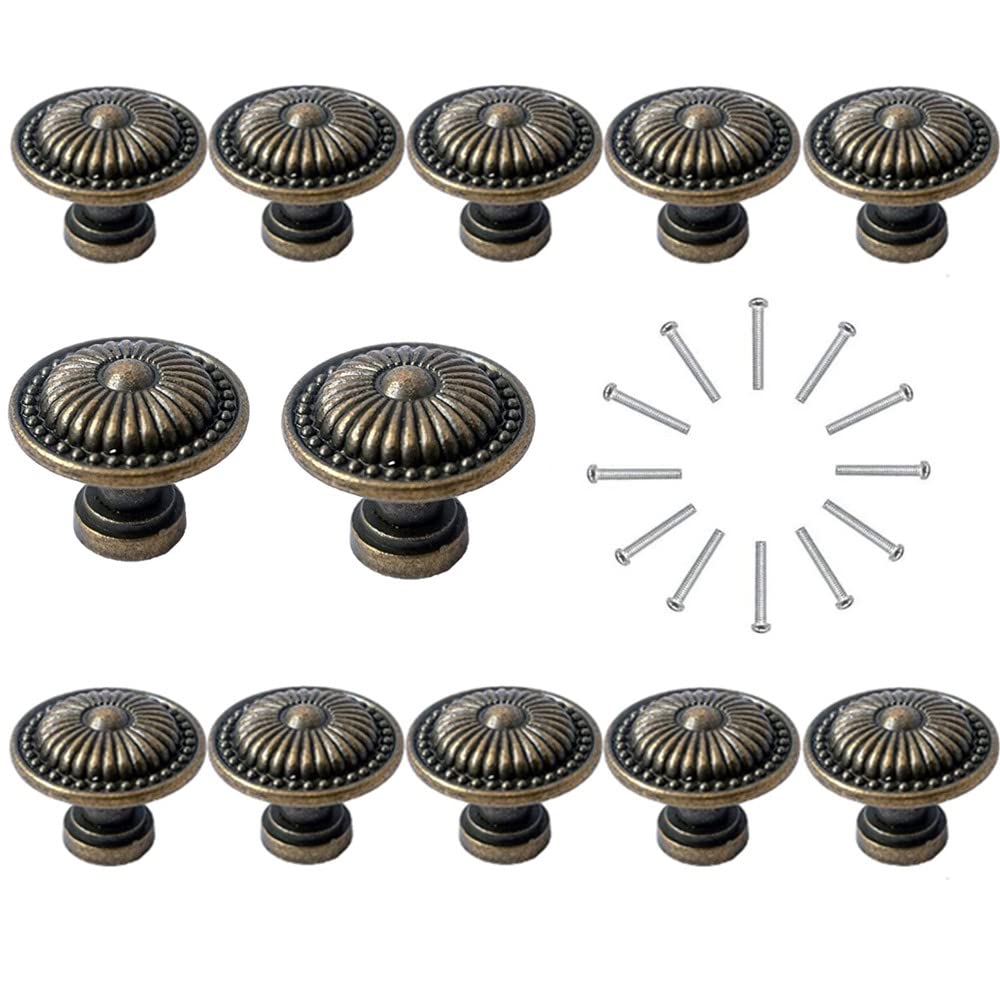 Coyanyu Bronze Vintage Cupboard Knobs, 12 Pieces Antique Drawer Cabinet Knobs Furniture Pull Handle Kitchen Knob Retro Bronzy Hardware Doorknobs Knobs For Drawer/Door Wardrobe With 12 Screws