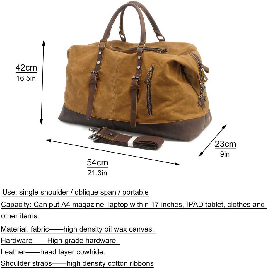 Large-Capacity Men's Portable Travel Bag Europe and America Waterproof Oil Wax Canvas Messenger Bag with Crazy Horse Leather,Black