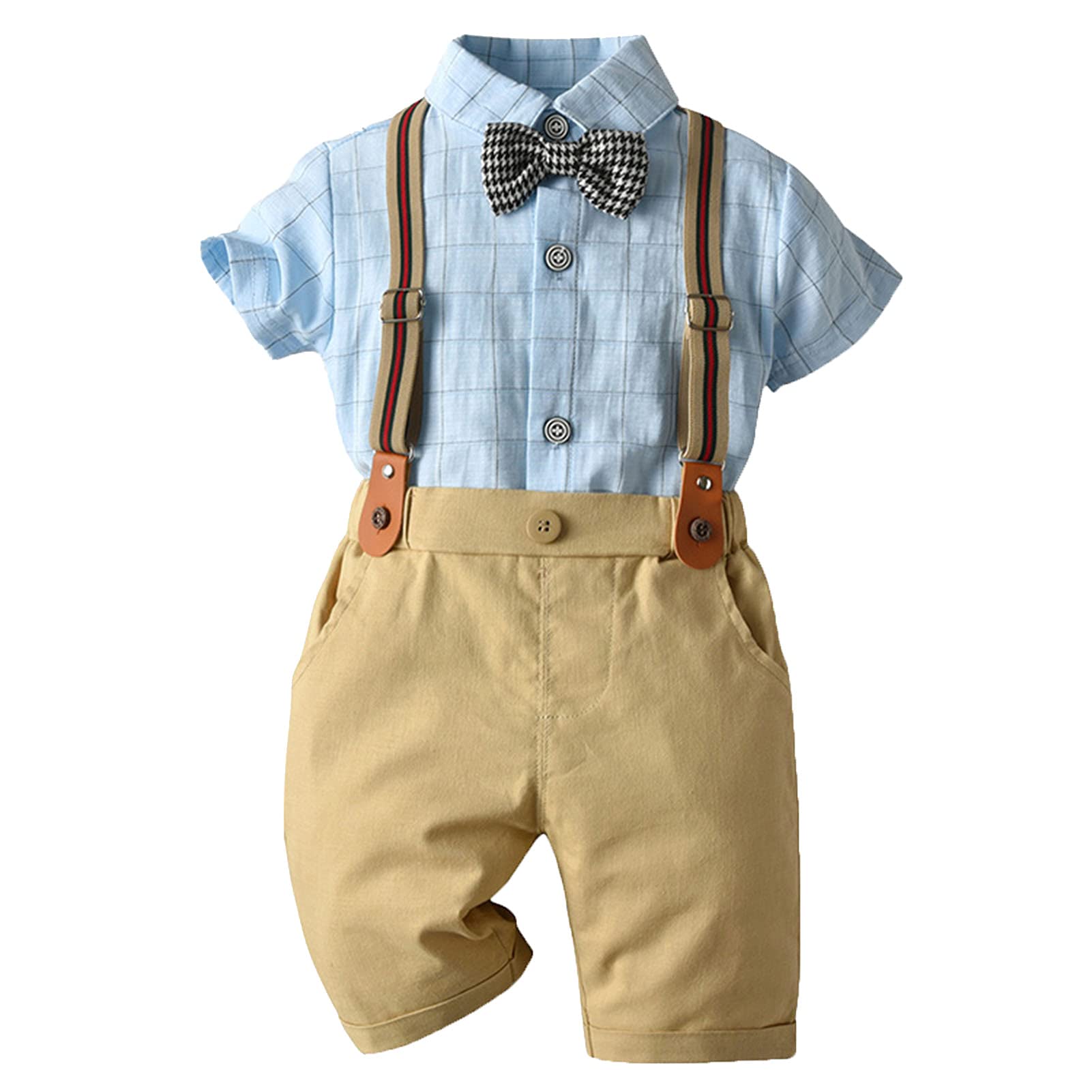 Shengwan Baby Boy 4pcs Gentleman Suit Set Short Sleeve T-Shirt Top with Bowtie+Suspenders Pants Set for Birthday, Wedding Outfits