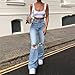 Baggy Ripped Jeans for Teen Girls Women High Waisted Wide Leg Straight Denim Streetwear Fashion Hole Pants(1B-Blue, S)