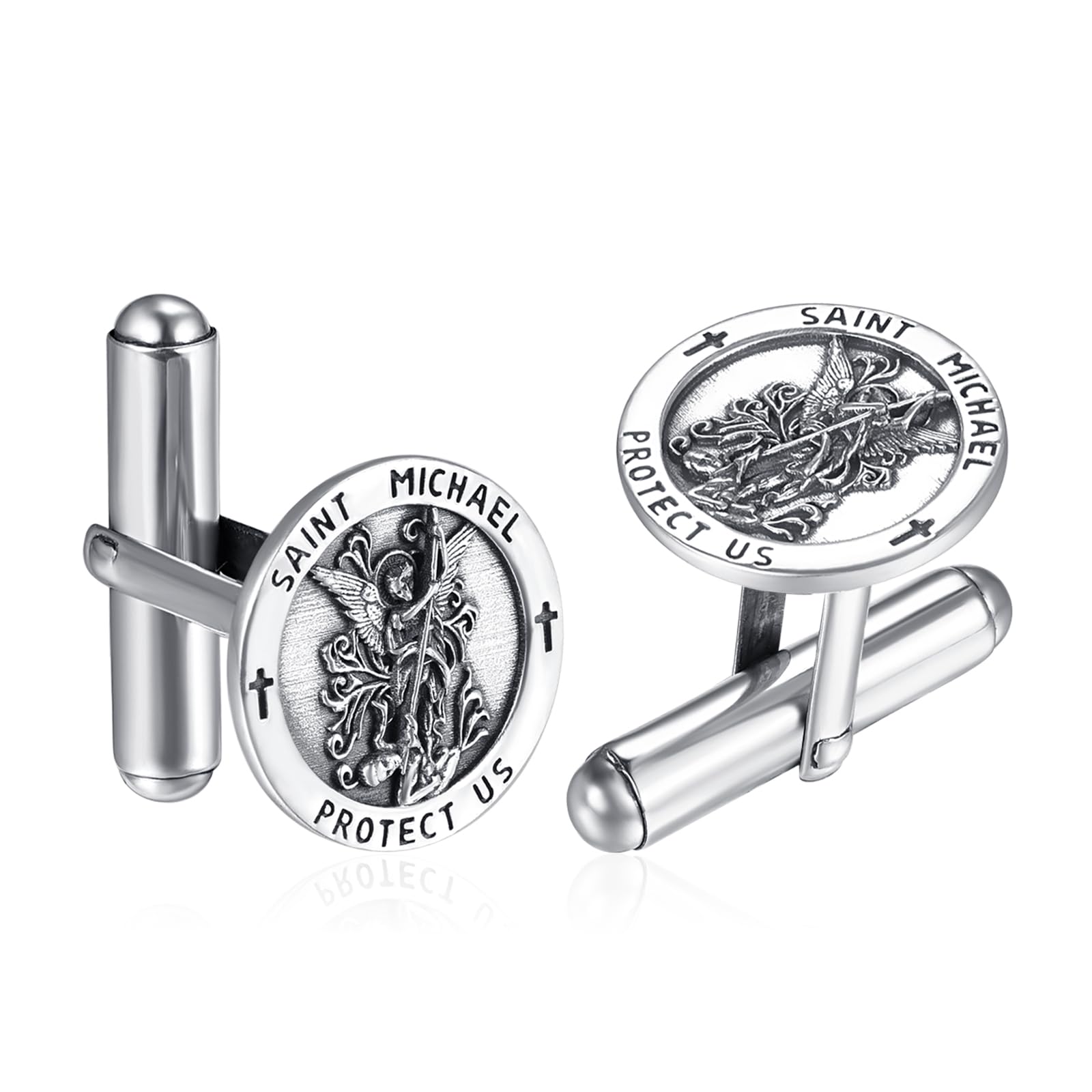 St Michael Cufflinks for Men Sterling Silver Cufflink Christian Catholic Cuff Links Jewelry Gifts
