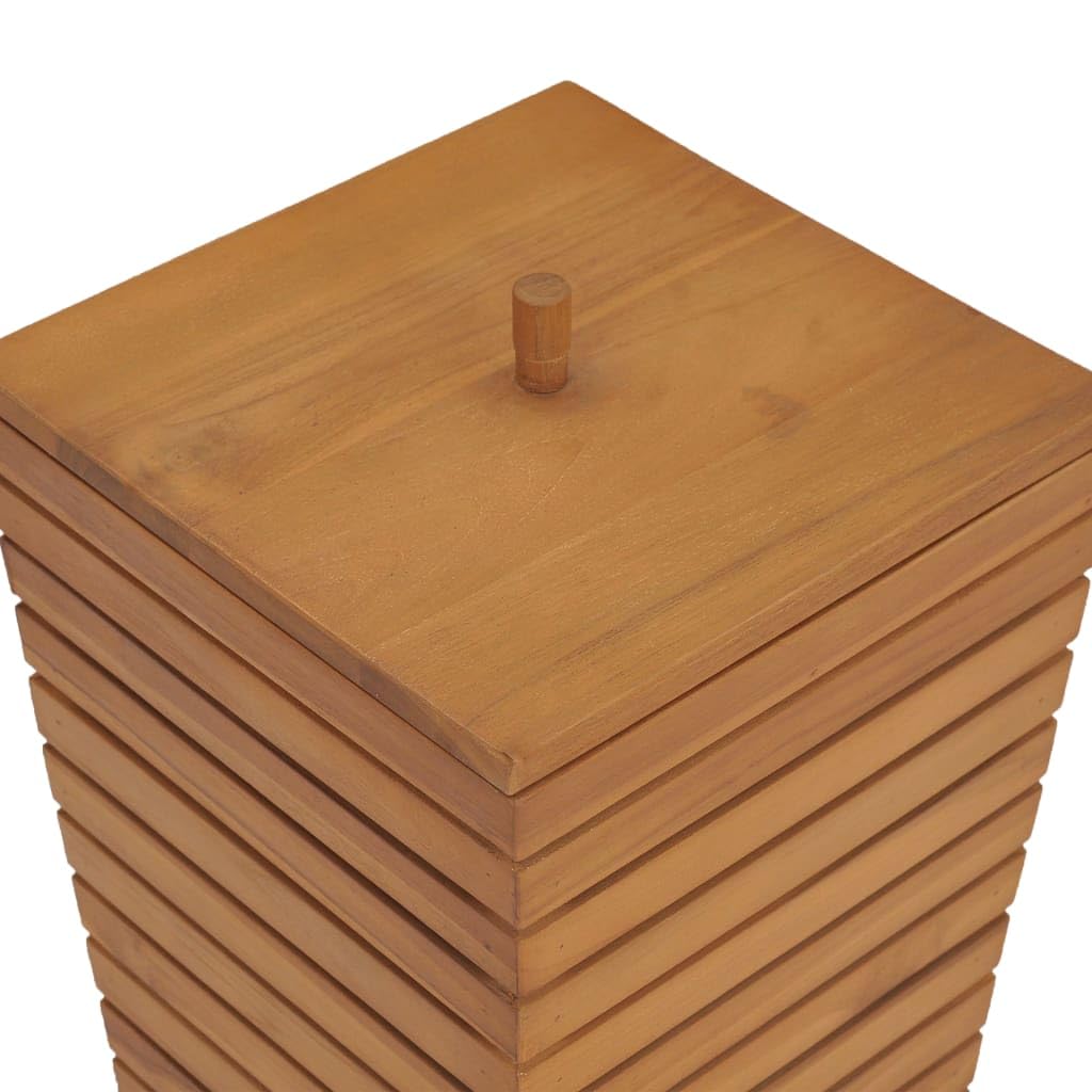 Wäschekorb aus massivem Teakholz 30 x 30 x 45 cm, Bad-Aufbewahrungsbox mit Deckel, Rustikaler Wäschesammler im Lattendesign