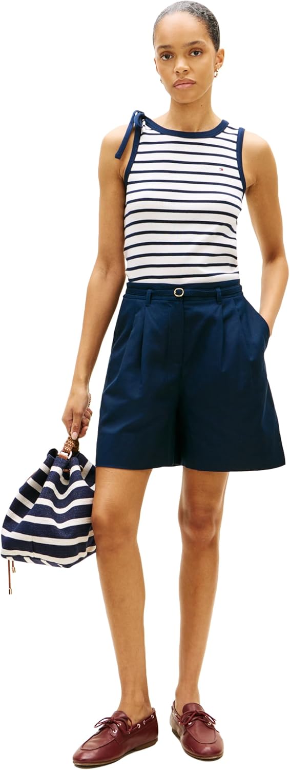 Tommy Hilfiger Women's Sleeveless Cotton Crew Neck Tank Top with Bow Detail