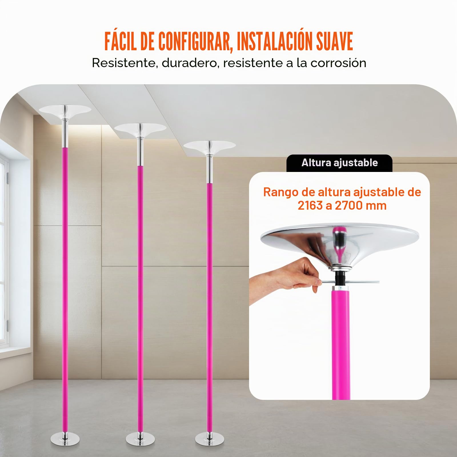 VEVOR Bastón de baile profesional, kit de bastón de baile estático giratorio, poste extraíble portátil, poste de acero inoxidable resistente de 45 mm, poste de fitness ajustable en altura, para